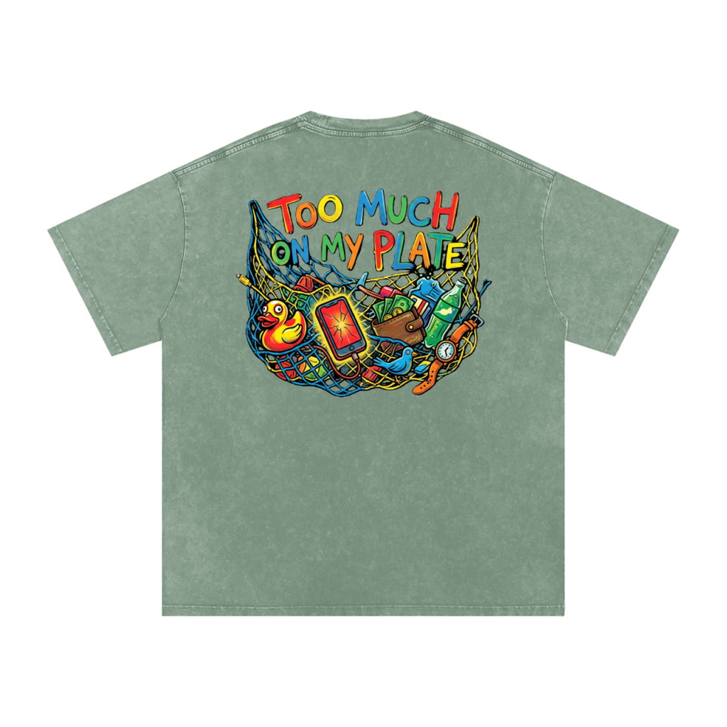 MENS '2 MUCH 2 PLATE' Snow Washed Oversized Cotton TEE