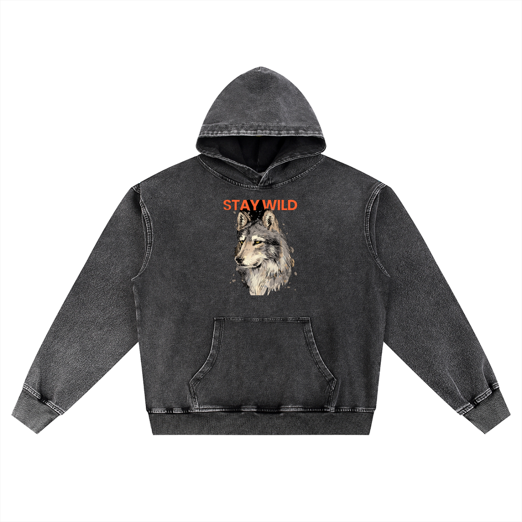 Mens 'STAY WILD" Snow Wash Oversized Hoodie