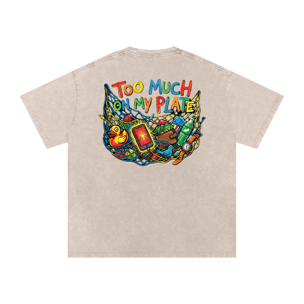MENS '2 MUCH 2 PLATE' Snow Washed Oversized Cotton TEE