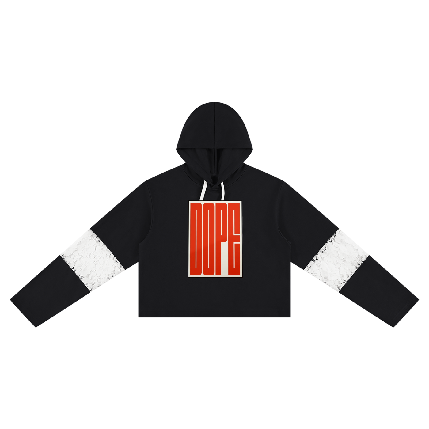 WOMENS 'DOPE'  Cropped Lace-Panel Hoodie