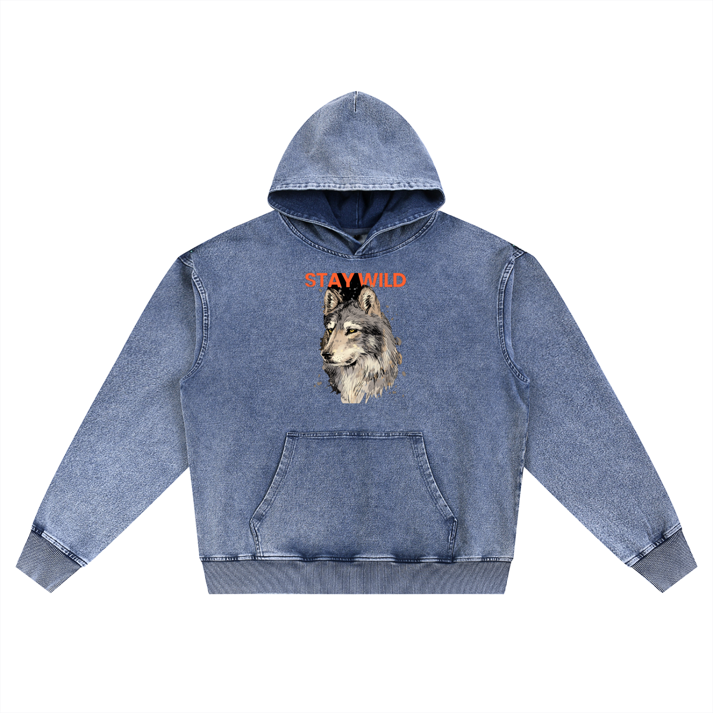 Mens 'STAY WILD" Snow Wash Oversized Hoodie