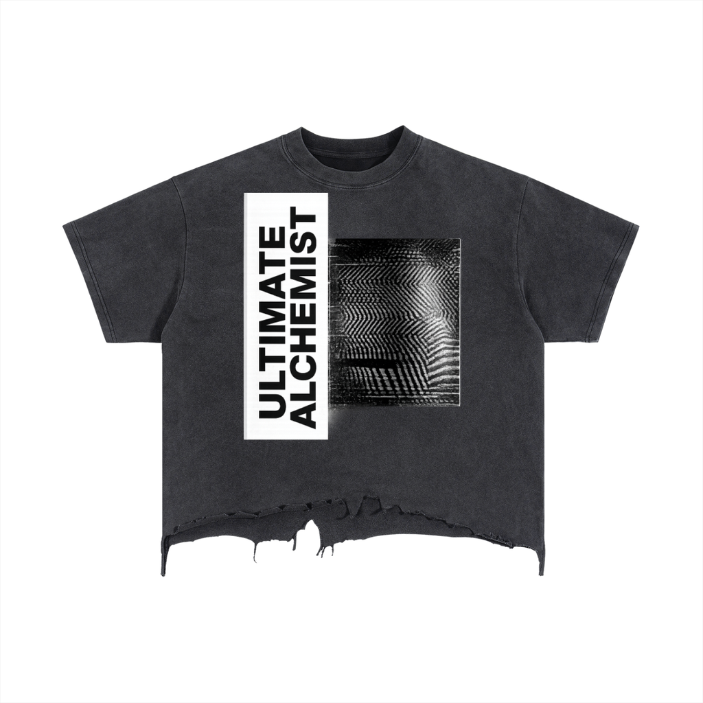 Mens 'ULTIMATE ALCHEMIST' Vintage Wash Boxy Distressed Hem Tee