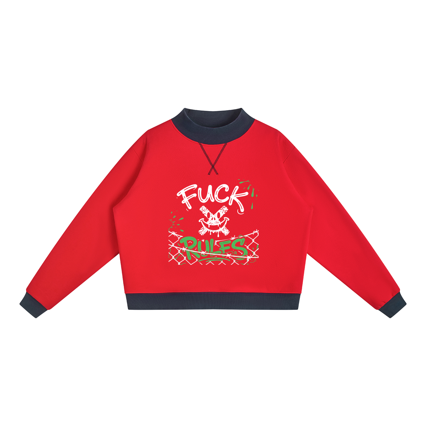 WOMENS ' FUCK RULES ; Mock Neck Crewneck Sweatshirt