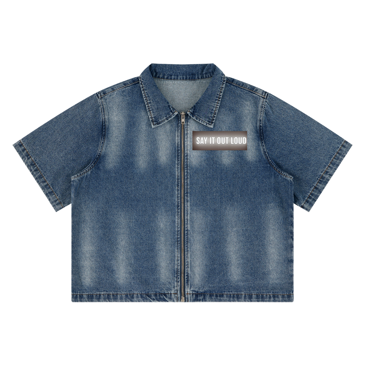 Mens' SAY IT OUT LOUD'  Vintage Washed Full-Zip Denim Shirt
