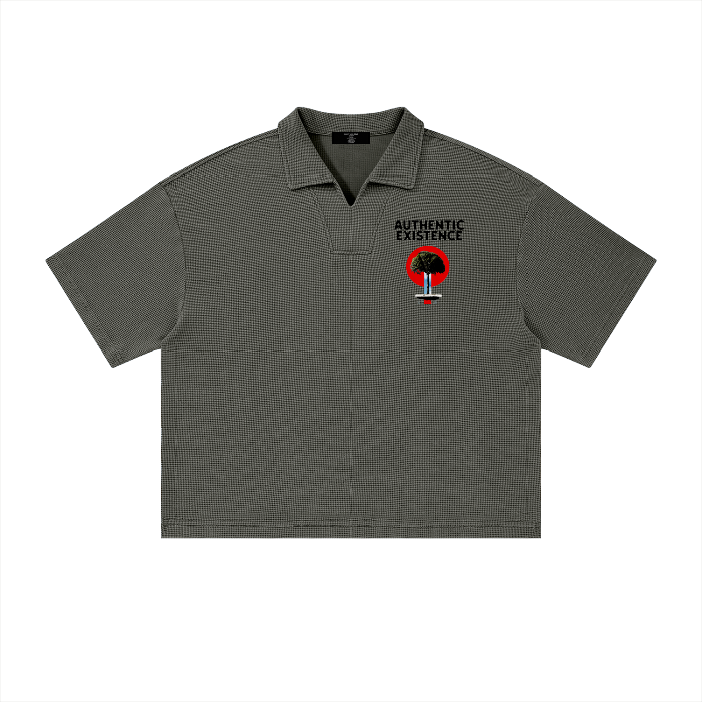 Mens 'AUTHENTIC EXISENCE' Waffle Polo — Raw & Bold