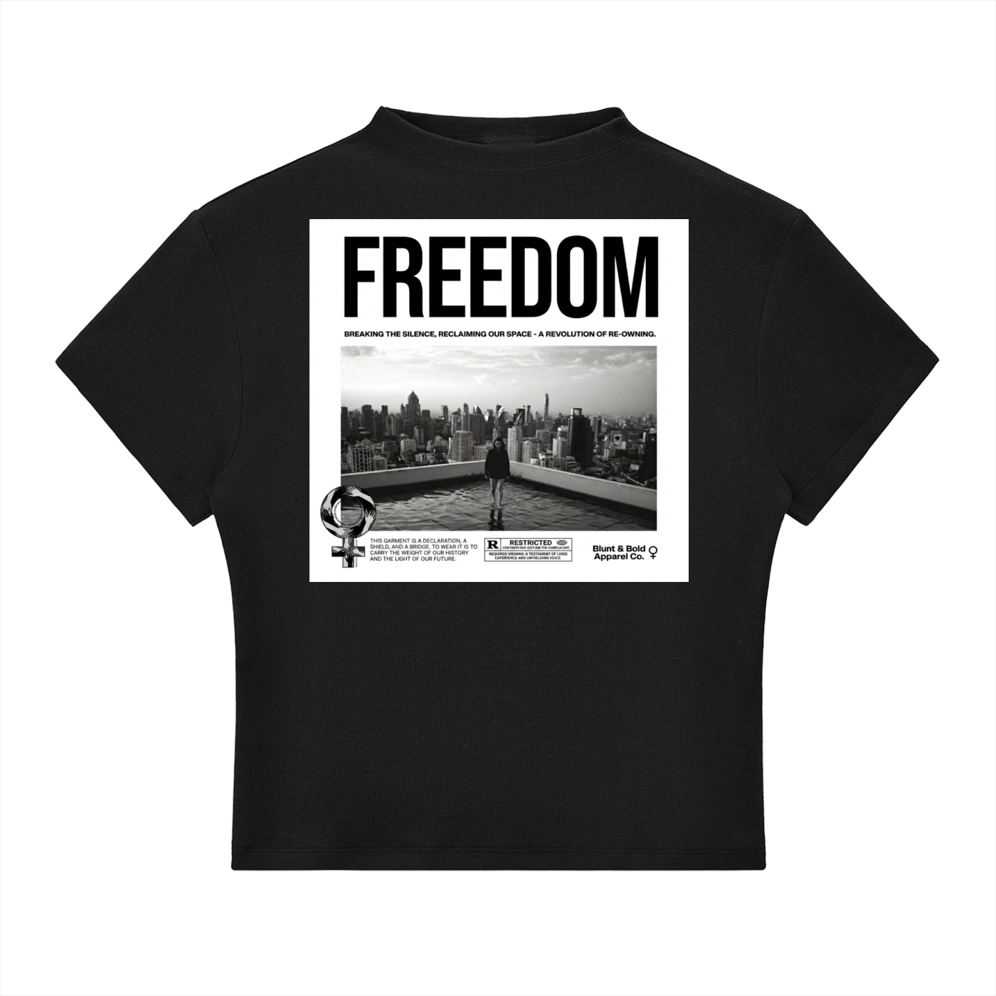 Womens 'FREEDOM" Essential Slim Fit Mock Neck Tee