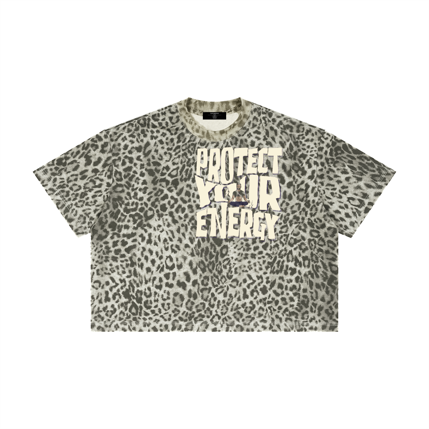 Mens  'PROTECT YOUR ENERGY" Leopard Print Boxy Tee