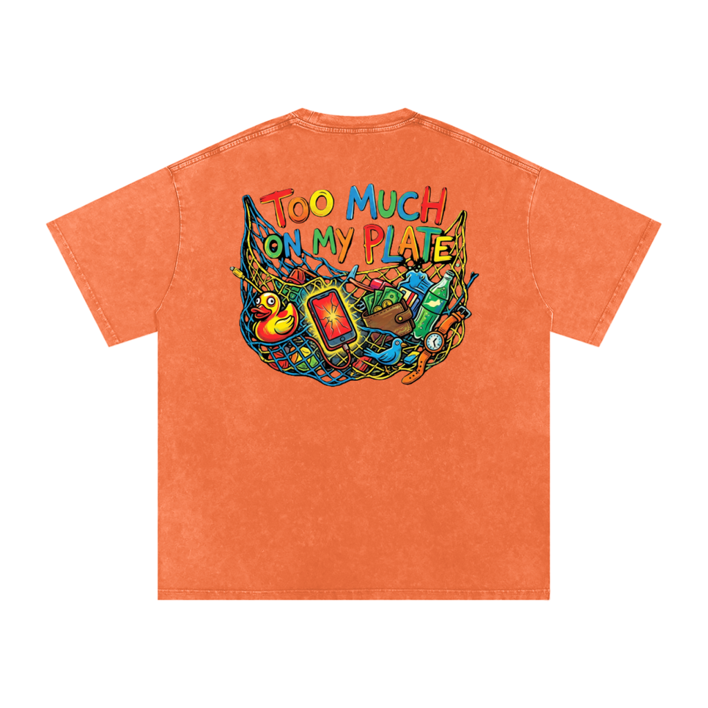 MENS '2 MUCH 2 PLATE' Snow Washed Oversized Cotton TEE