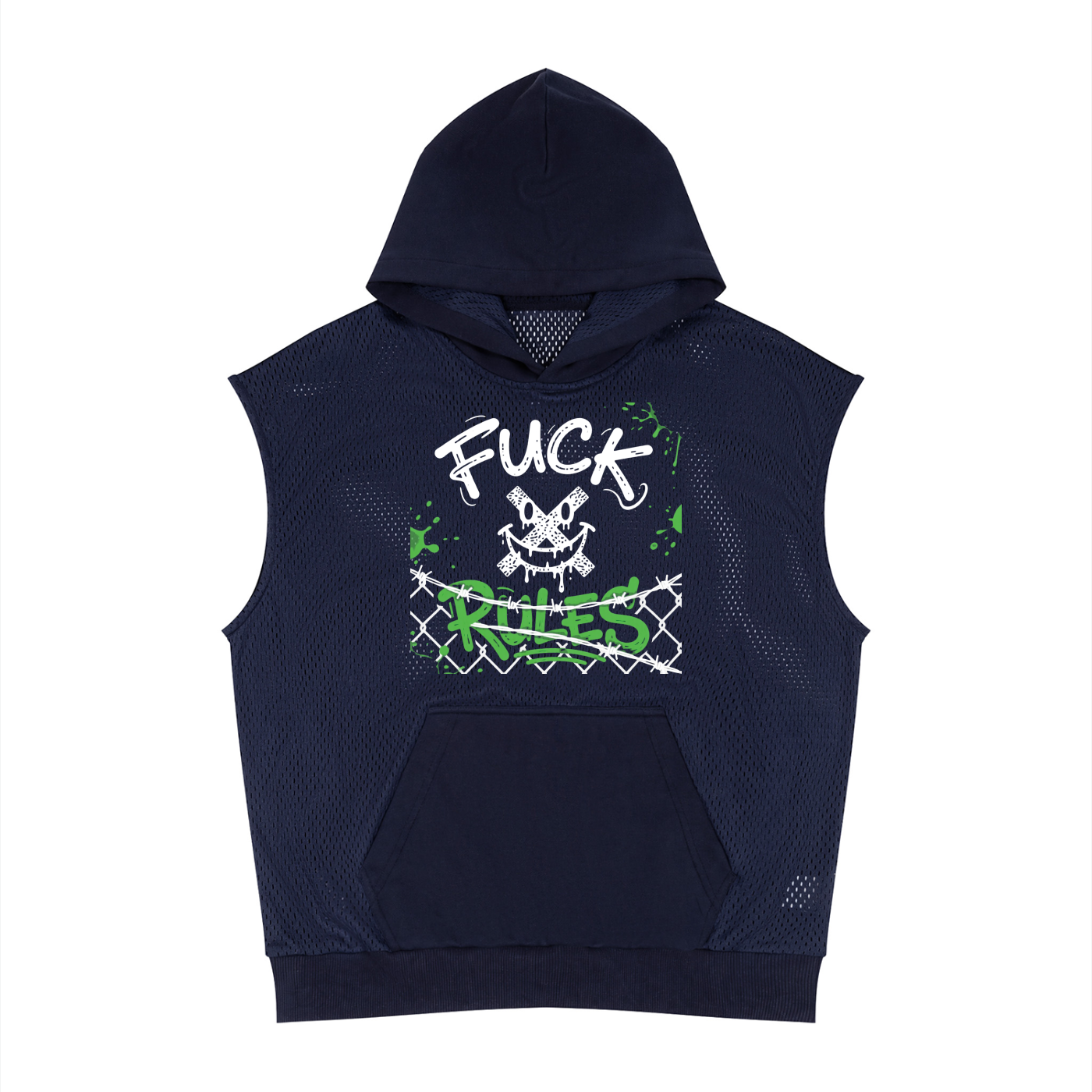 MENS ' FUCK RULES  Panel Mesh Sleeveless Hoodie