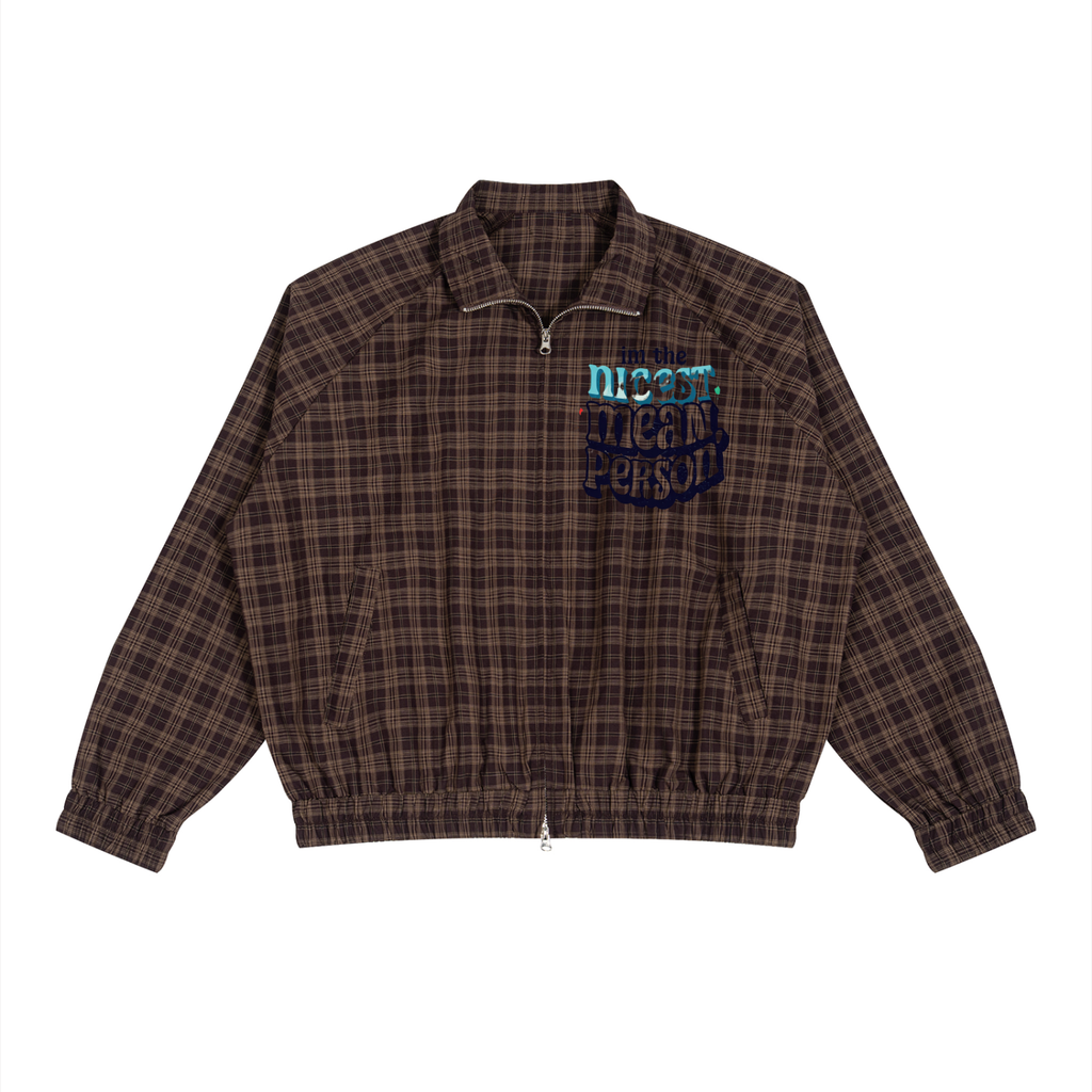 Unisex 'NICEST MEAN PERSON' Plaid Full-Zip Track Jacket