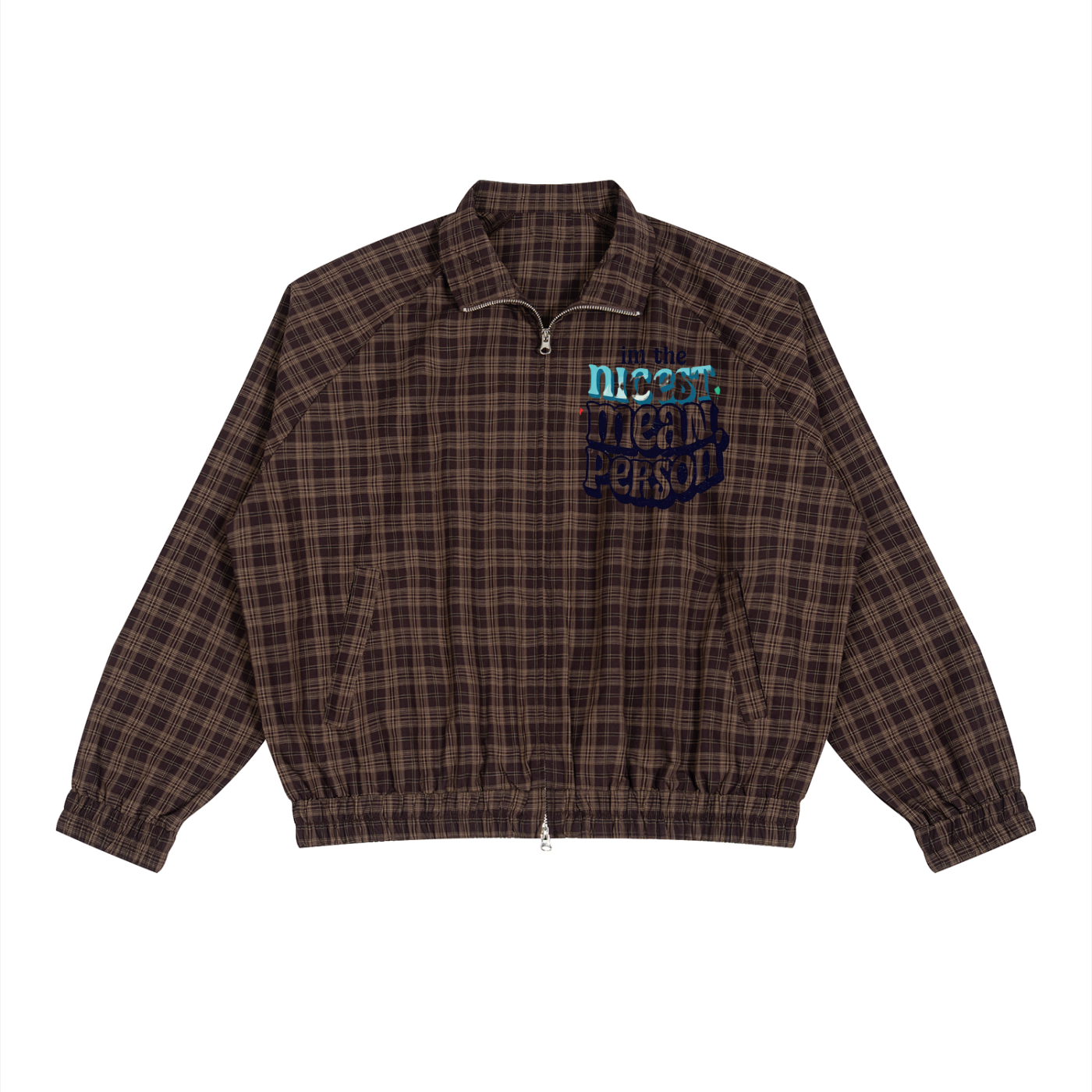 Unisex 'NICEST MEAN PERSON' Plaid Full-Zip Track Jacket
