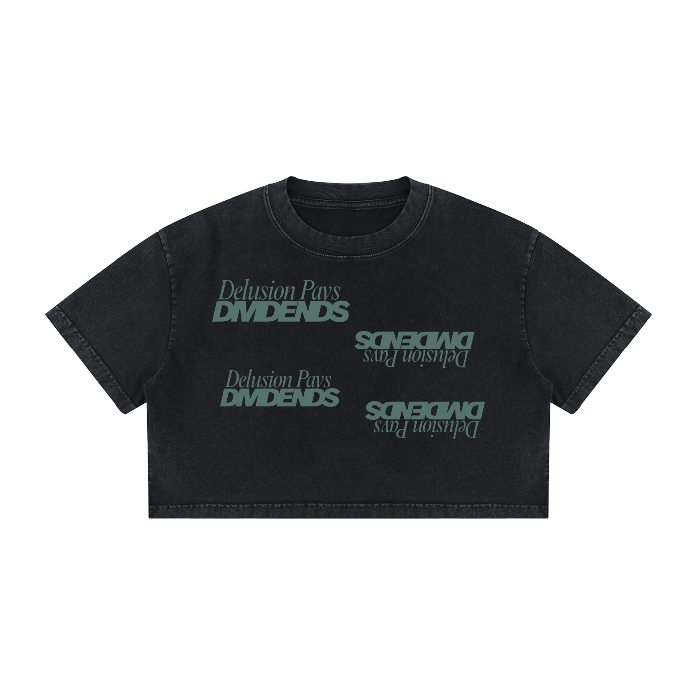 WOMENS ' DELUSIONAL DIVIDENDS ' Mineral Wash Cotton Crop TEE