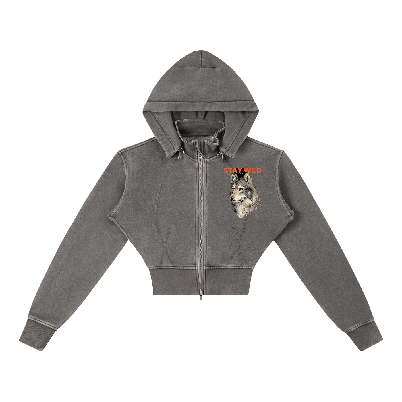 Womens 'STAY WILD' Vintage Washed Cropped Fleece Hoodie