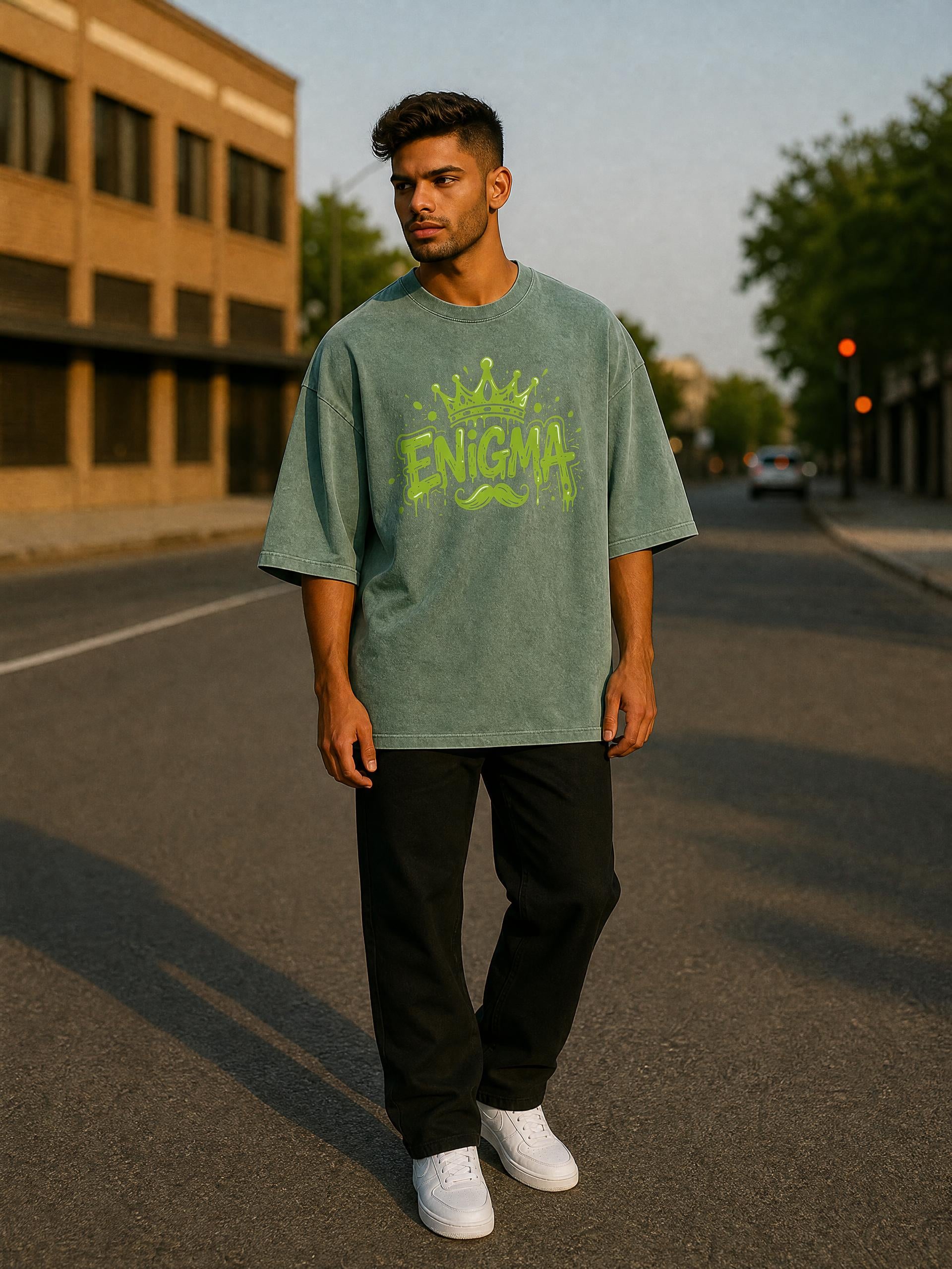 MENS ' ENIGMA ' Snow Washed Oversized Cotton T-Shirt