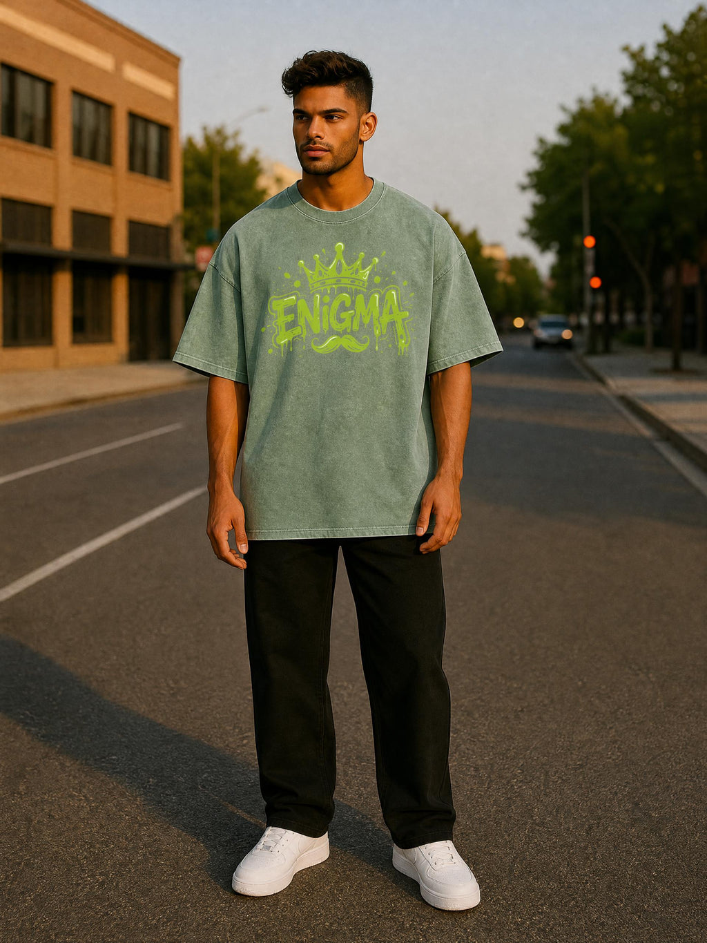 MENS ' ENIGMA ' Snow Washed Oversized Cotton T-Shirt