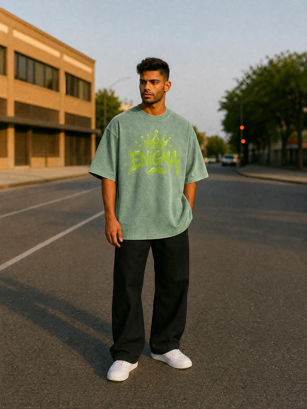 MENS ' ENIGMA ' Snow Washed Oversized Cotton T-Shirt