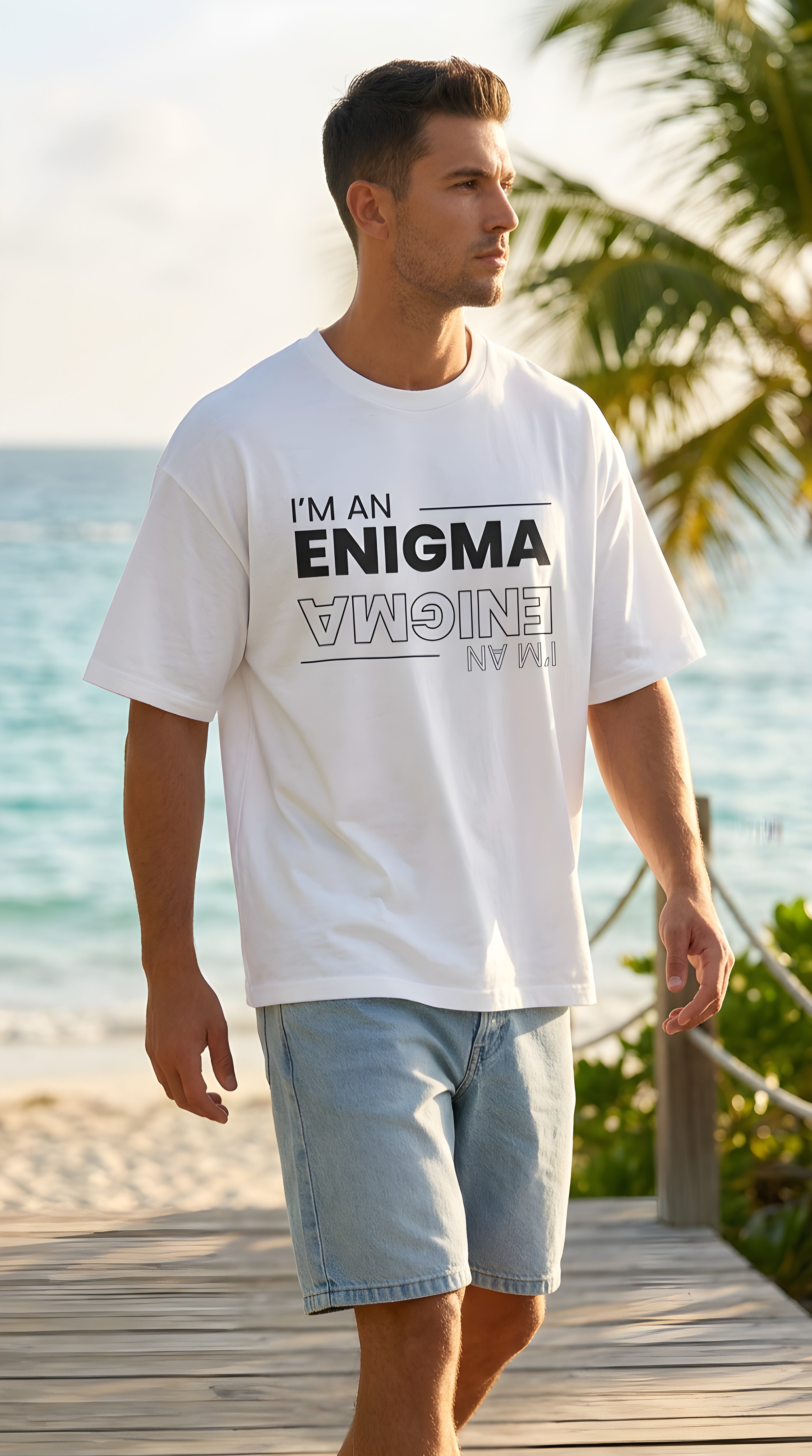 I'm An Enigma Oversized Tee — Graphic Men’s Heavy Cotton Shirt with Back Star & "Blunt & Bold" Print