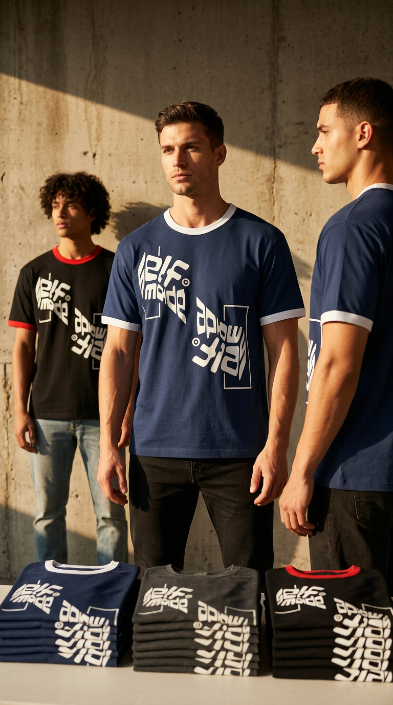 Mens 'SELF MADE; Contrast Edge Ribbed Crewneck Tee