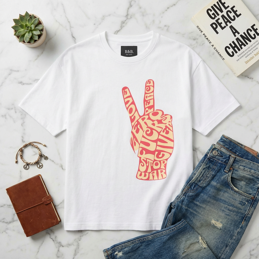 Mens Zero Fucks Peace Sign Graphic Oversized Tee