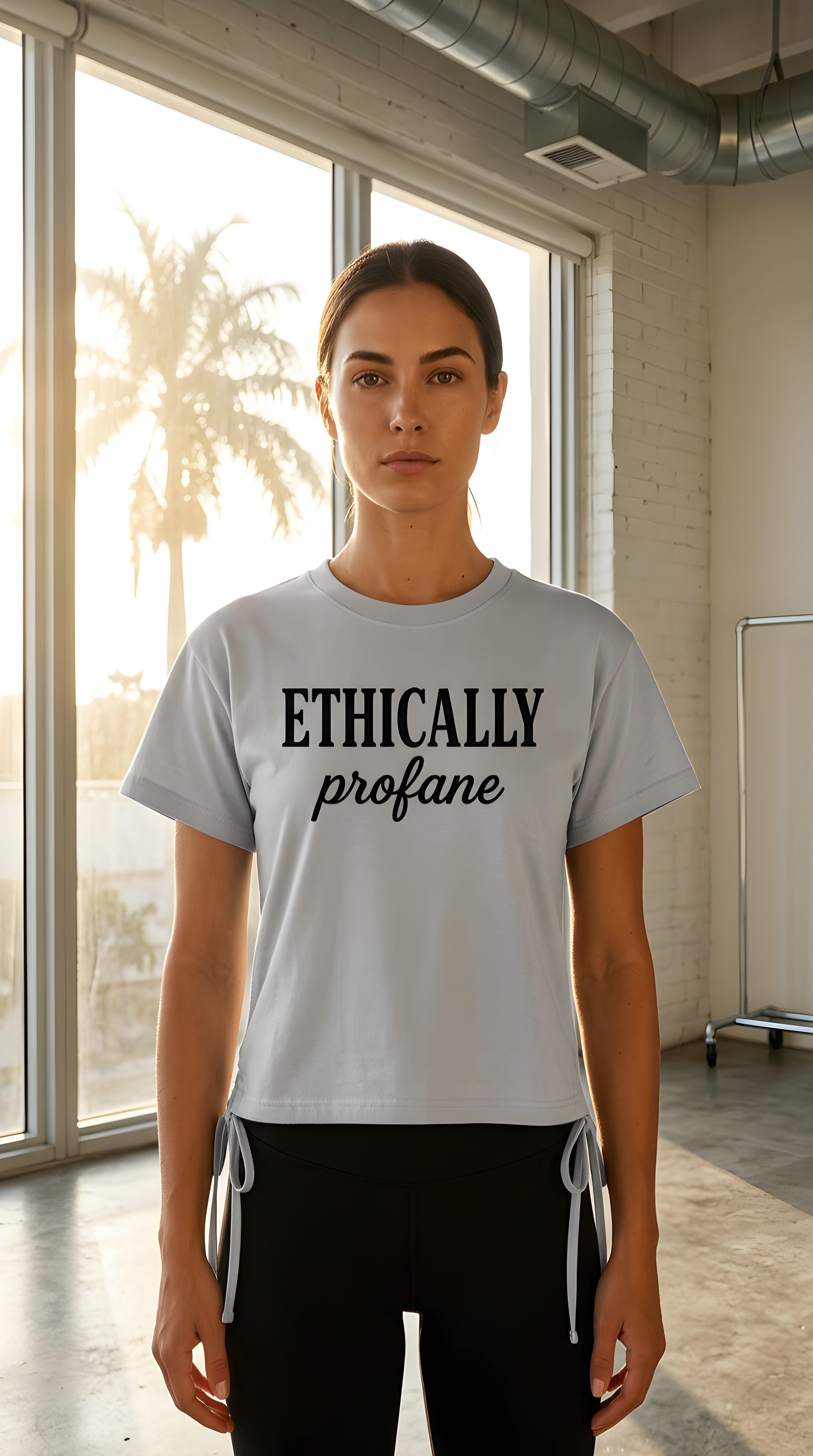 Womens 'ETHICALLY PROFANE' Essential Drawstring Tee