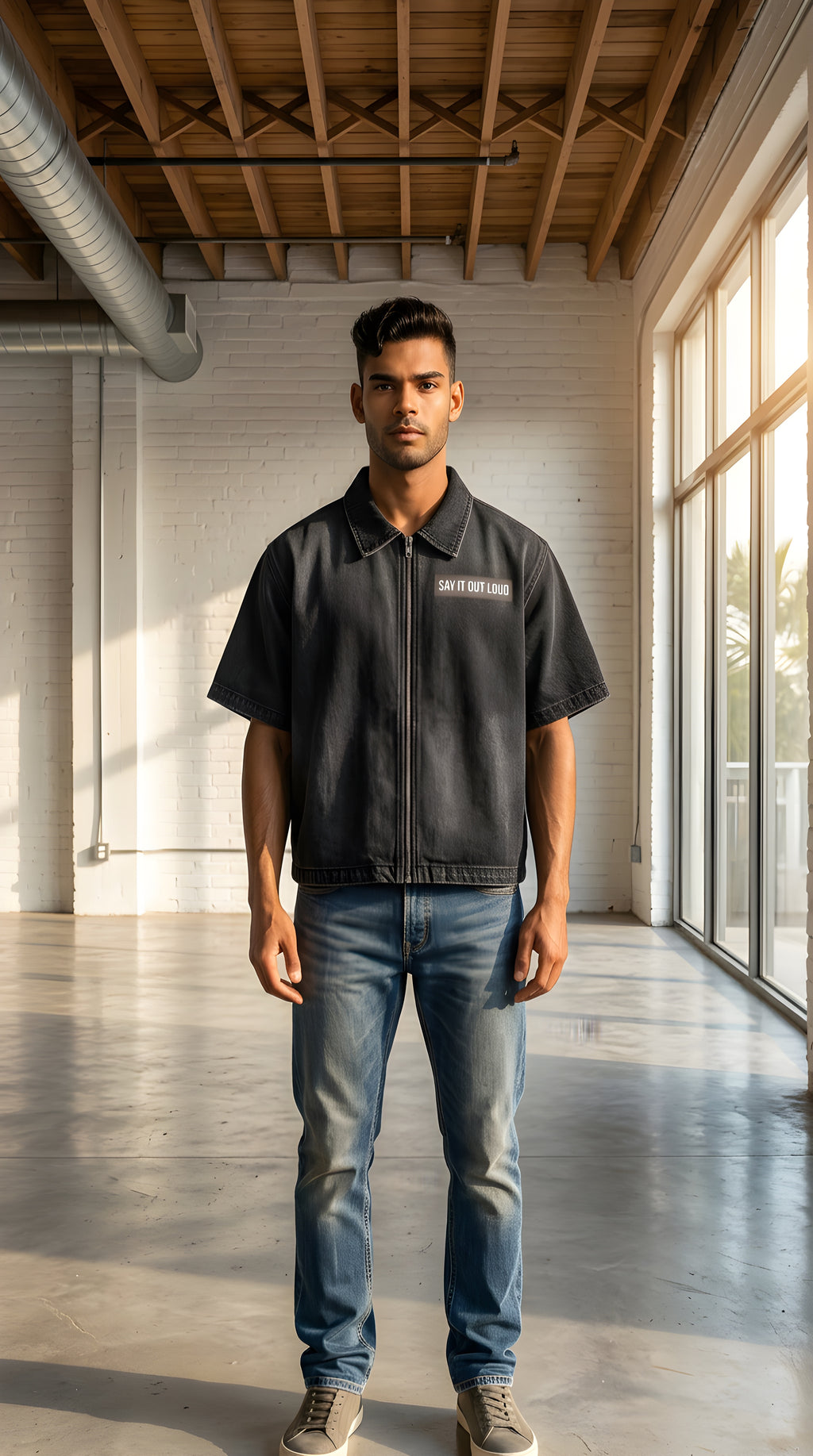Mens' SAY IT OUT LOUD'  Vintage Washed Full-Zip Denim Shirt