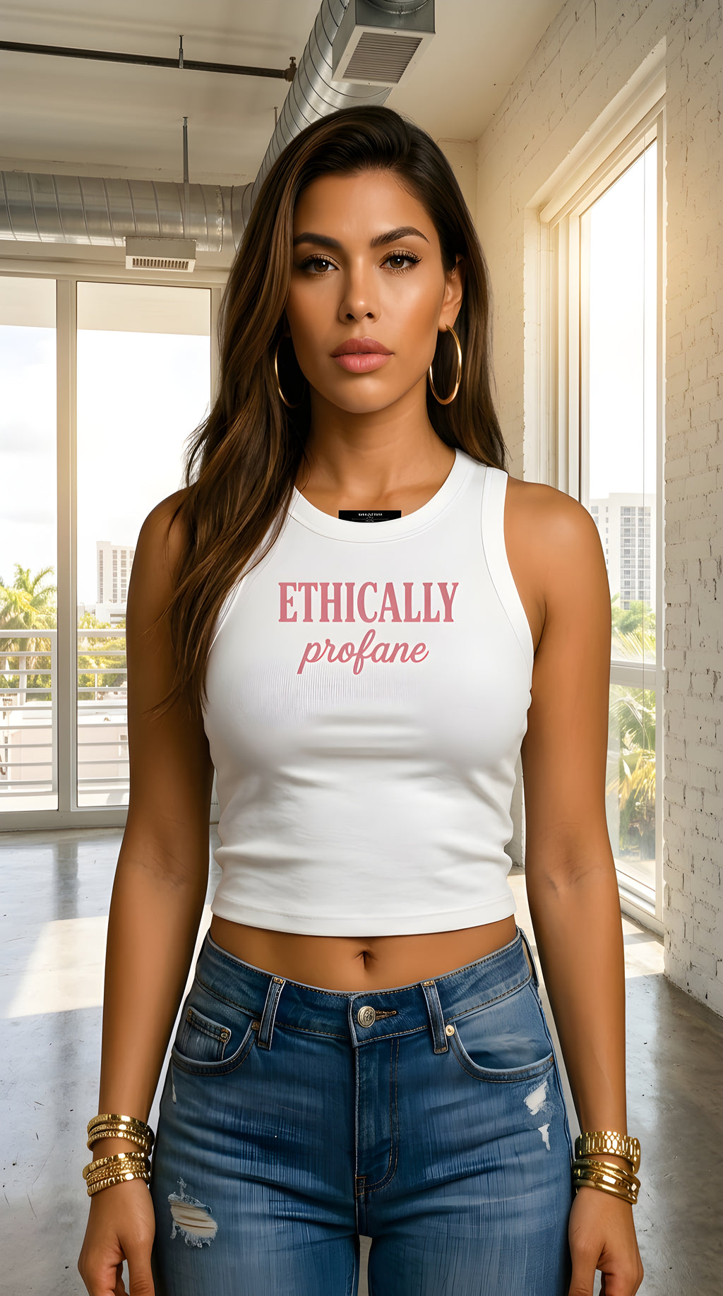 Womens 'ETHICALLY PROFANE'  Snow Washed Tank
