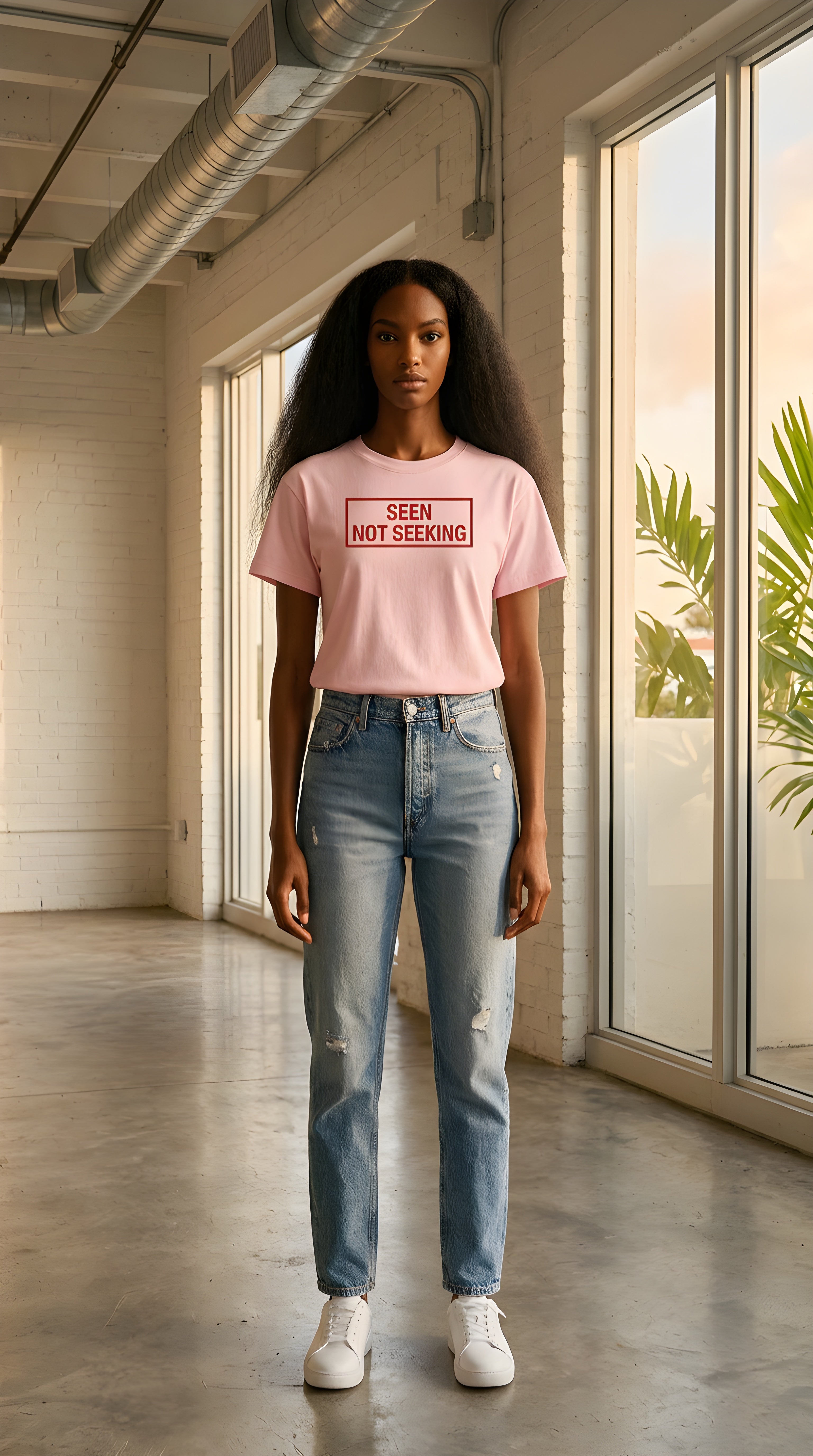 Womens 'SEEN NOT SEEKING' Essential Bodycon Crewneck Tee