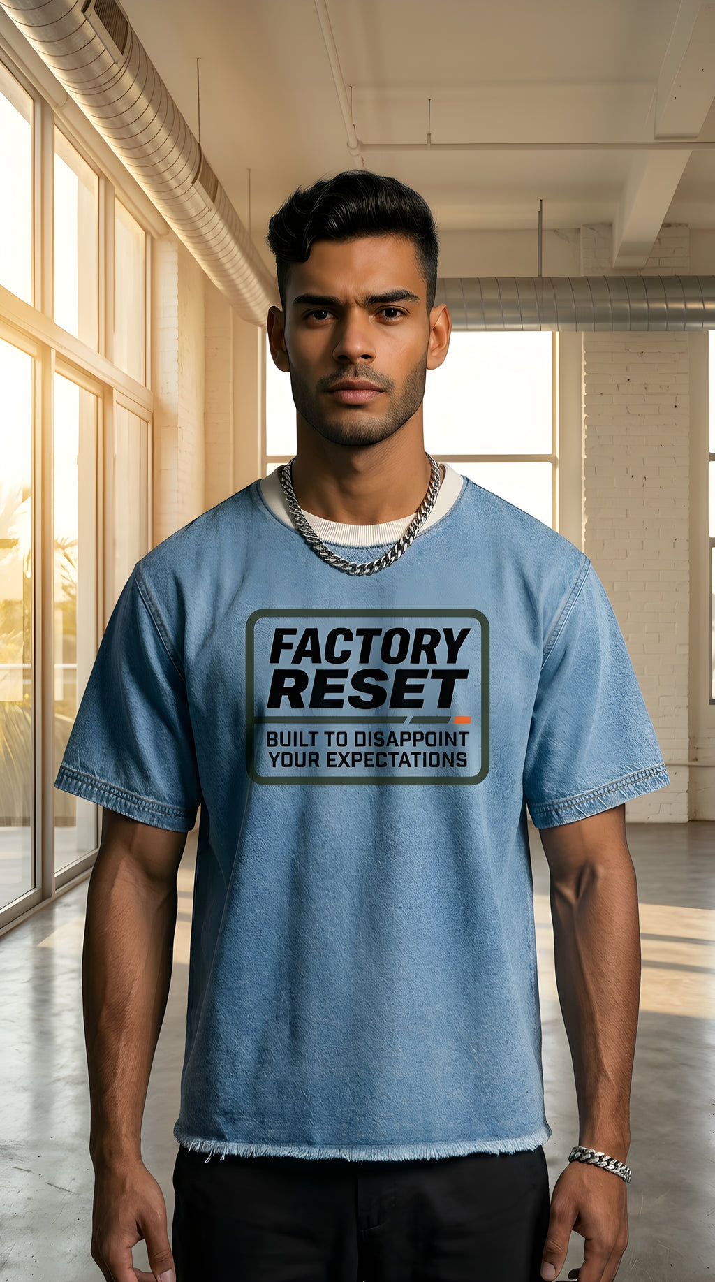 Mens 'EXPECTATIONS' Vintage Wash Boxy Raw Hem Denim Tee