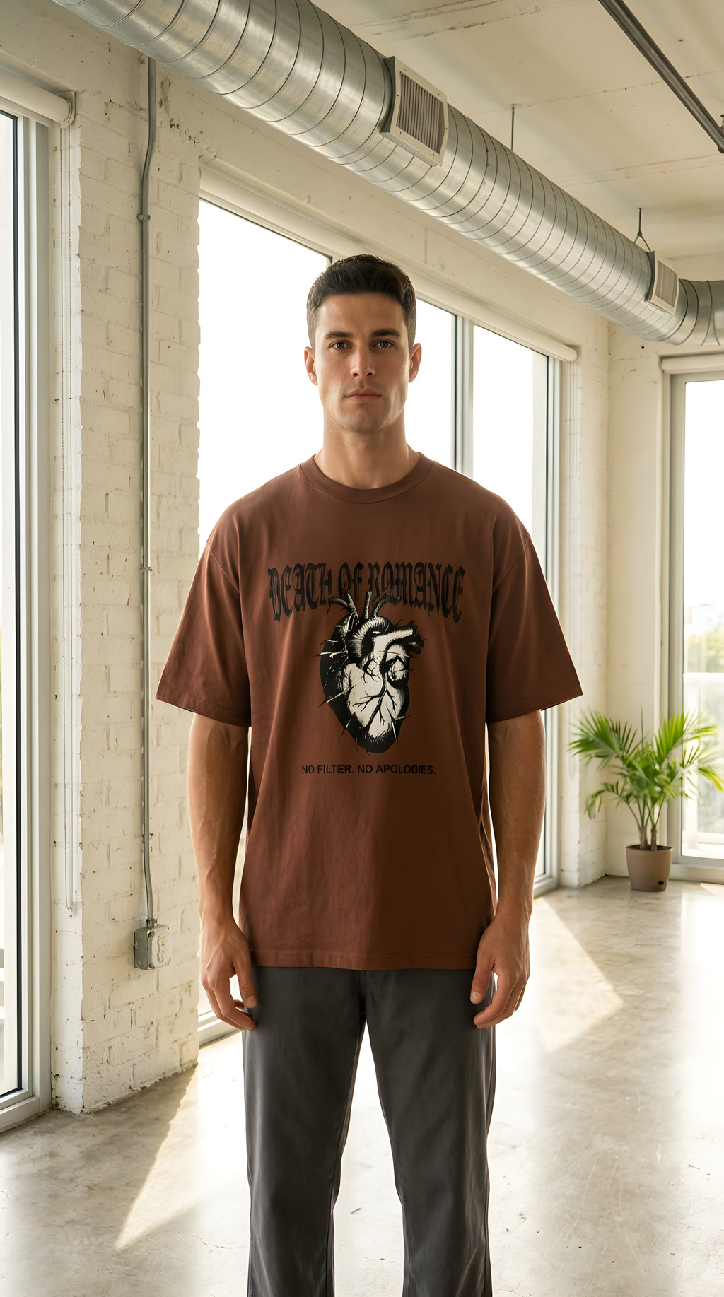 Death of Romance Graphic Tee — “No Filter. No Apologies.” Oversized Men’s Shirt