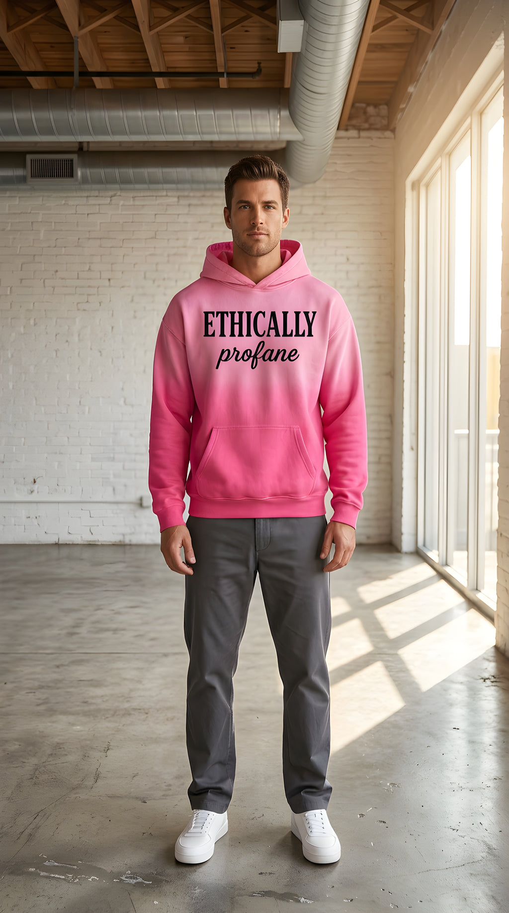 Mens 'ETHICALLY PROFANE' Heavyweight Sunfade Oversized Hoodie