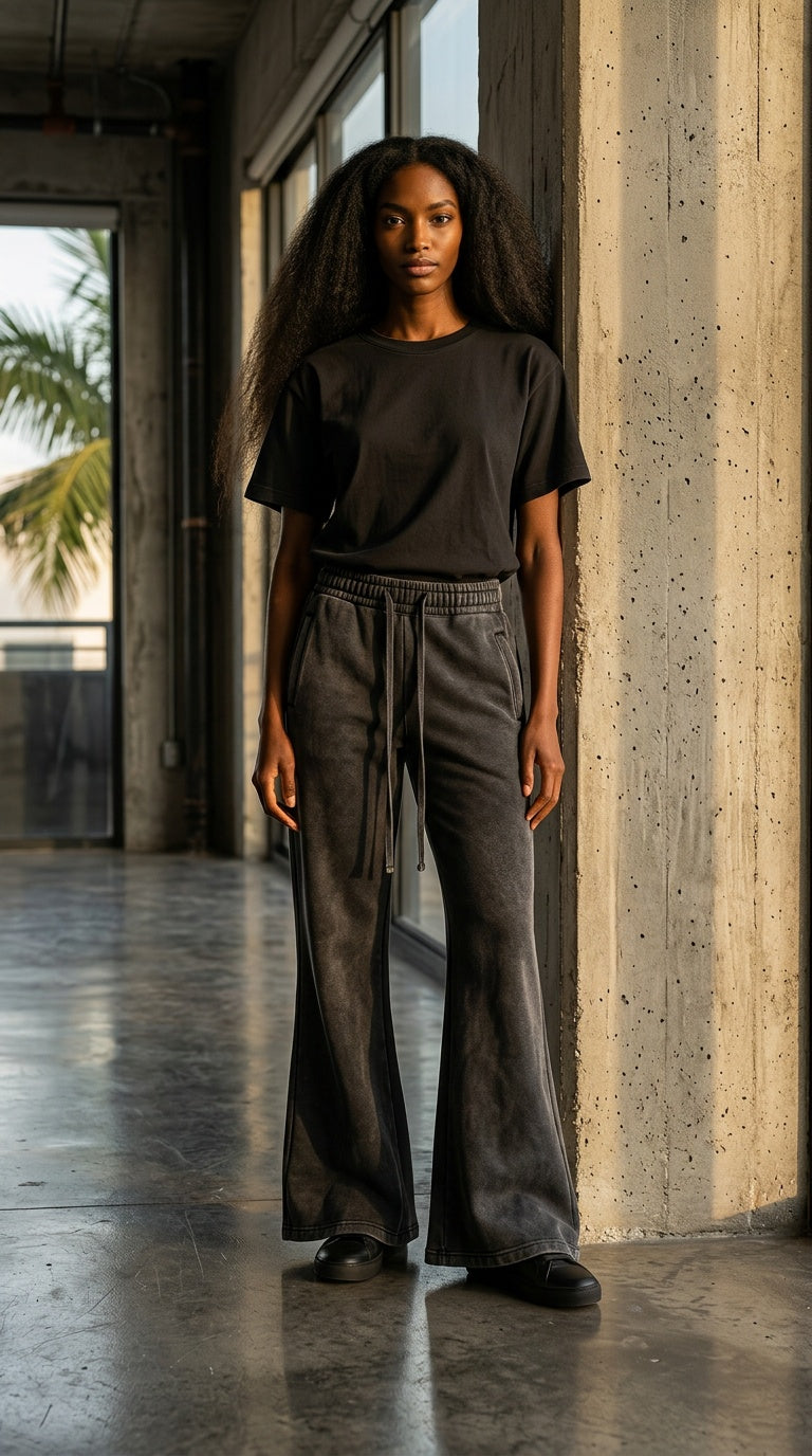 Womens Vintage Washed Flared Fleece Pants