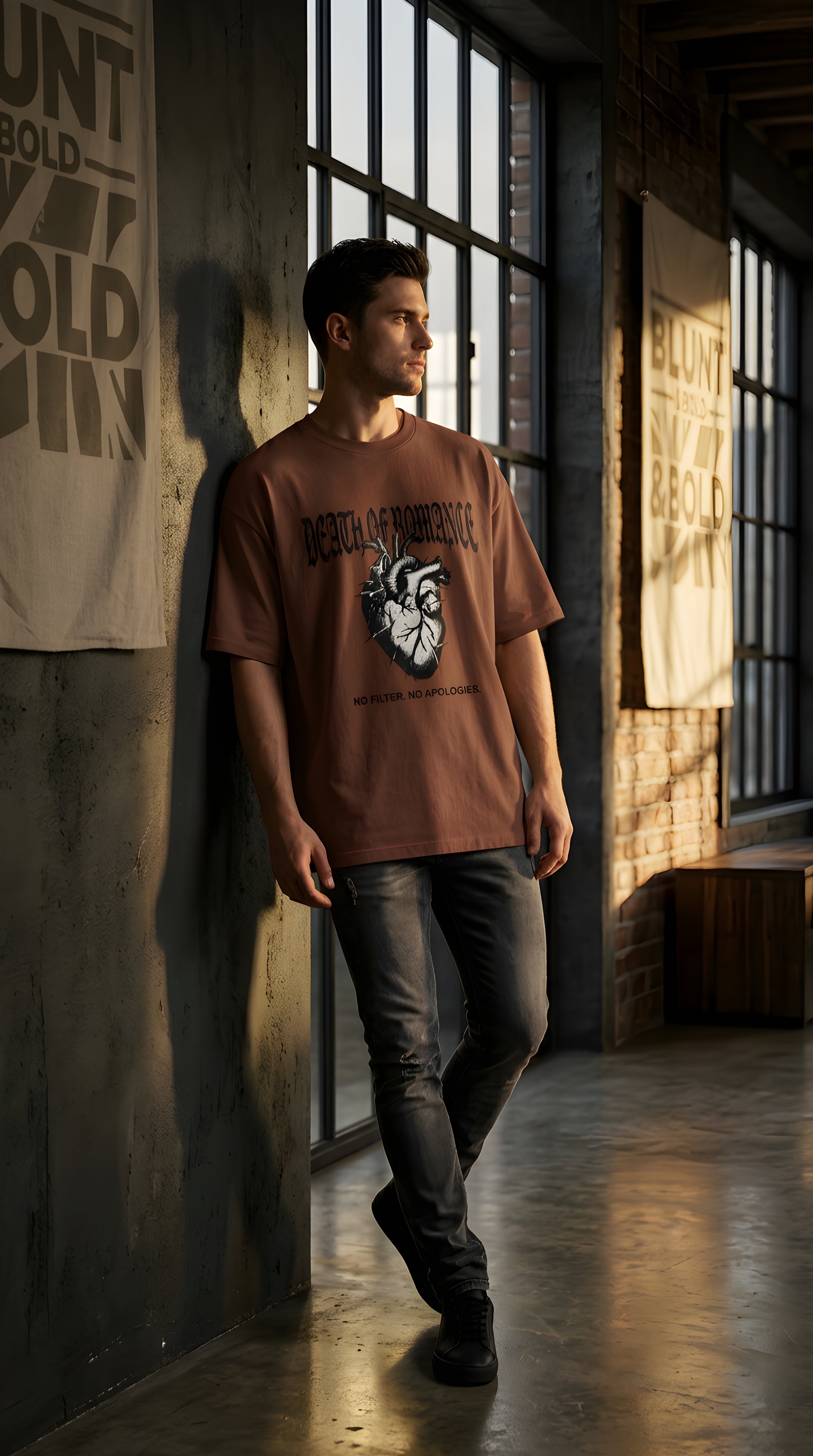 Death of Romance Graphic Tee — “No Filter. No Apologies.” Oversized Men’s Shirt