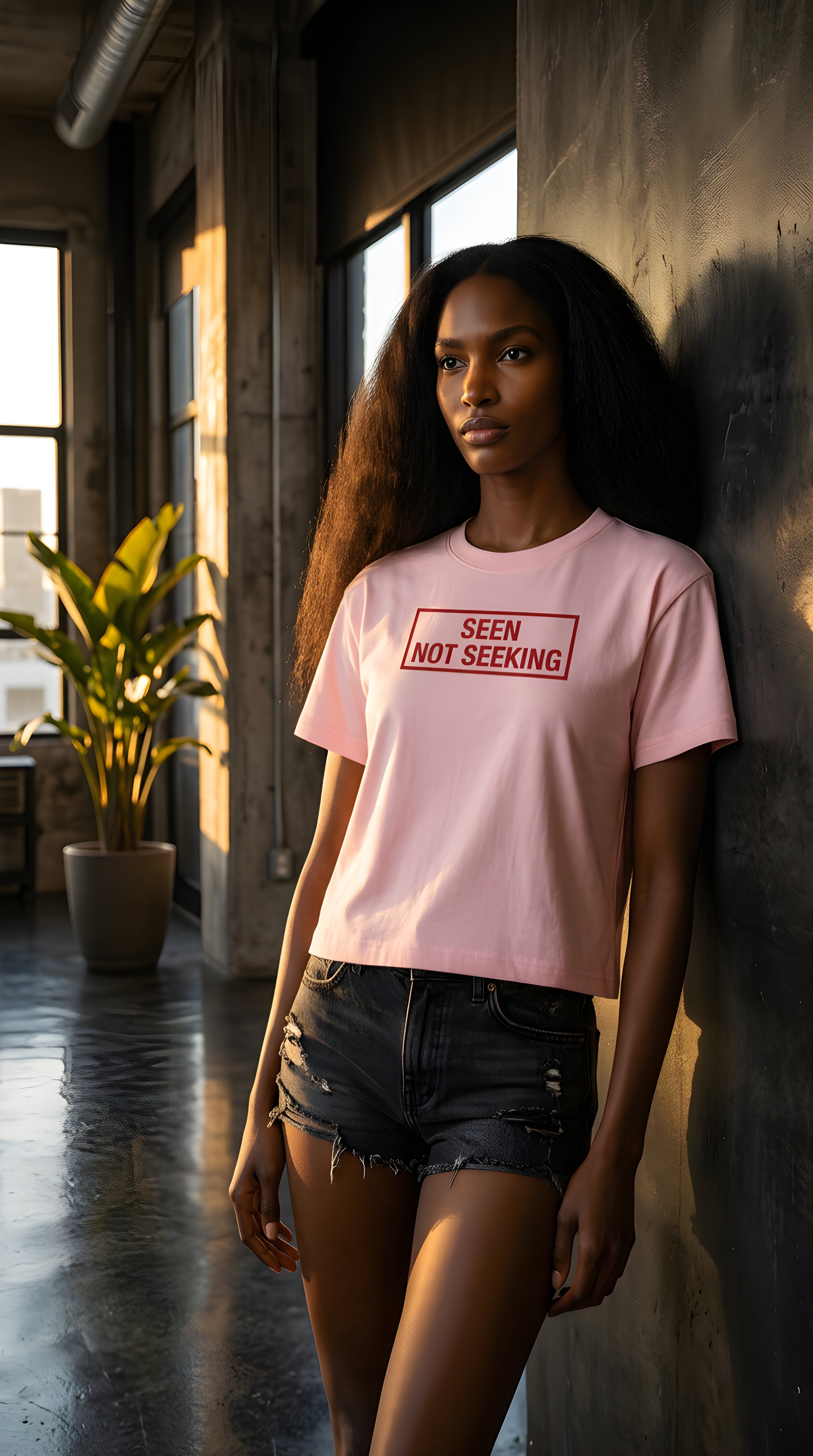 Womens 'SEEN NOT SEEKING' Essential Bodycon Crewneck Tee