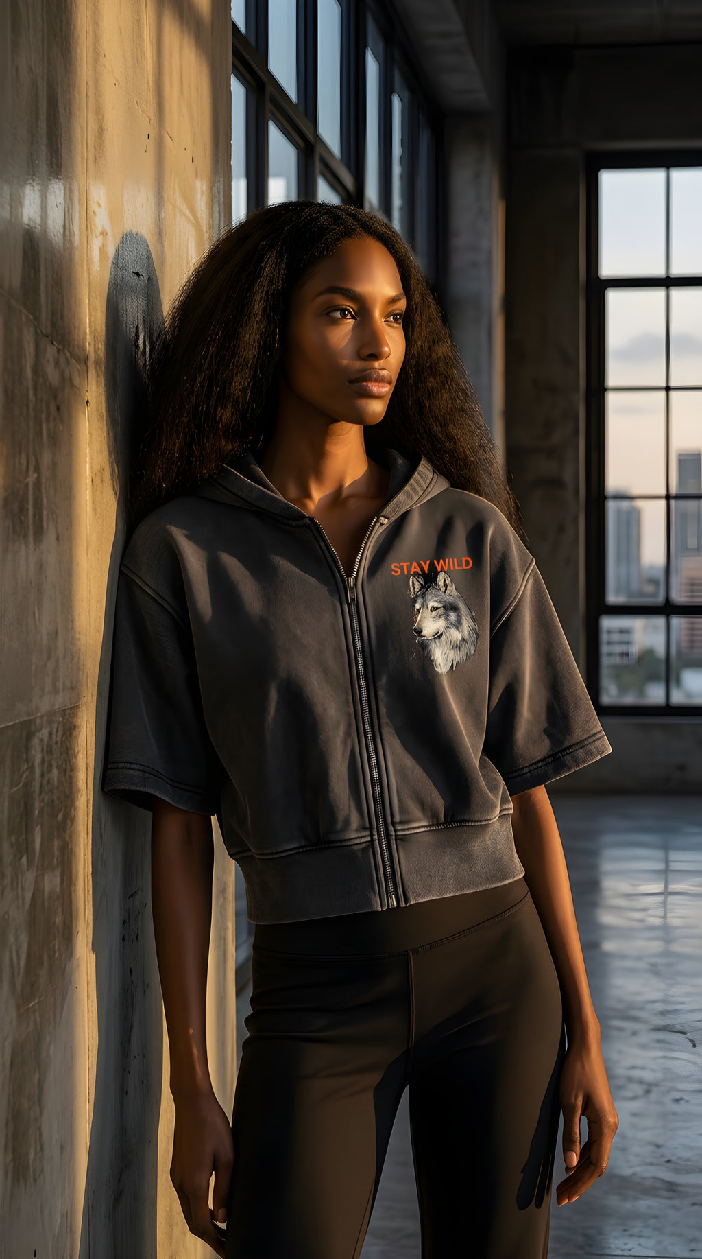 Womens 'STAY WILD' Vintage Washed Cropped Fleece Hoodie