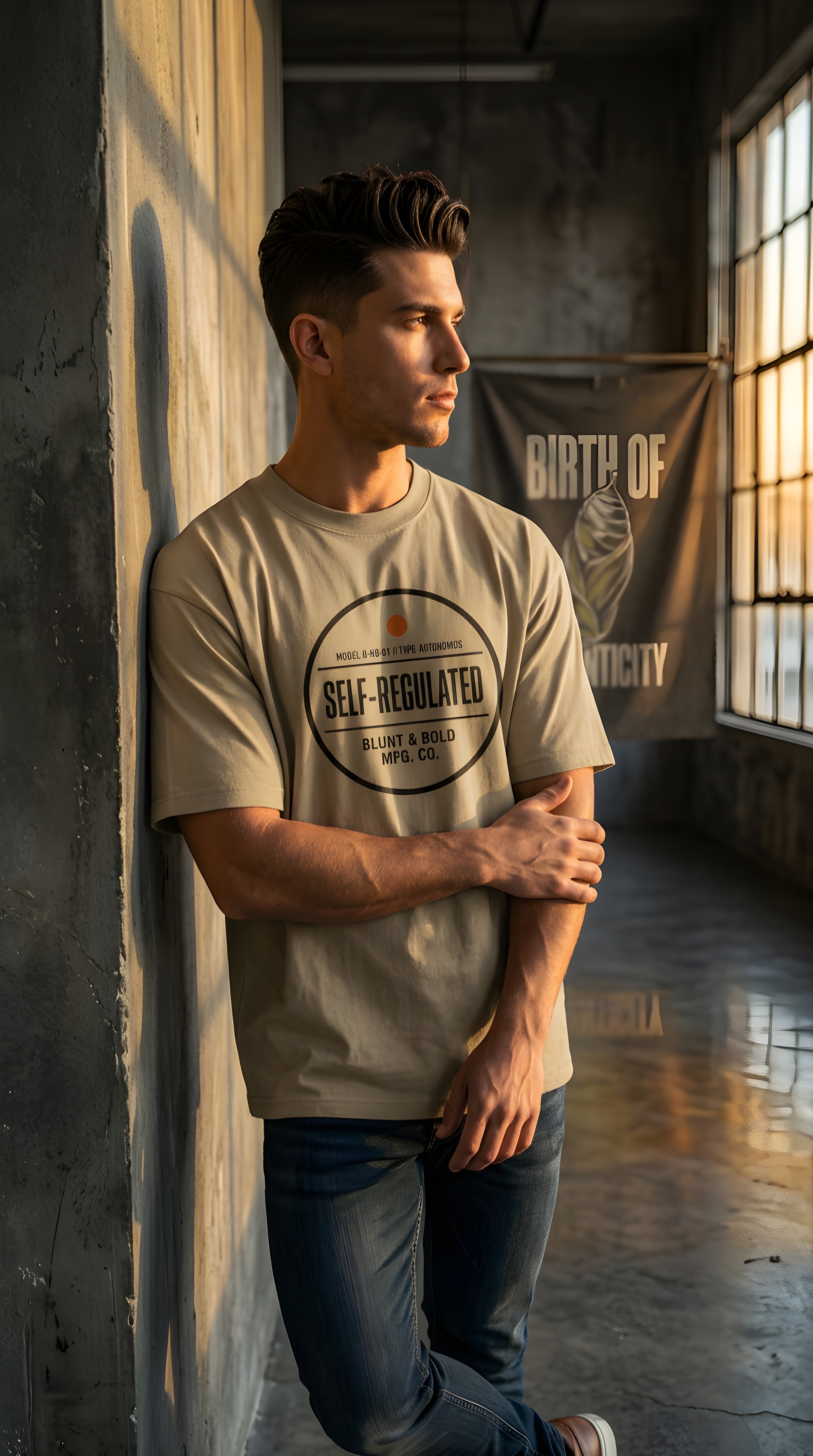 Mens 'SELF REGULATED' Heavyweight Hand-frayed Tee