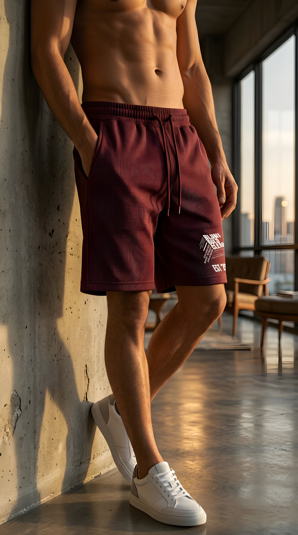 Mens Mineral Wash Waffle Knit Shorts