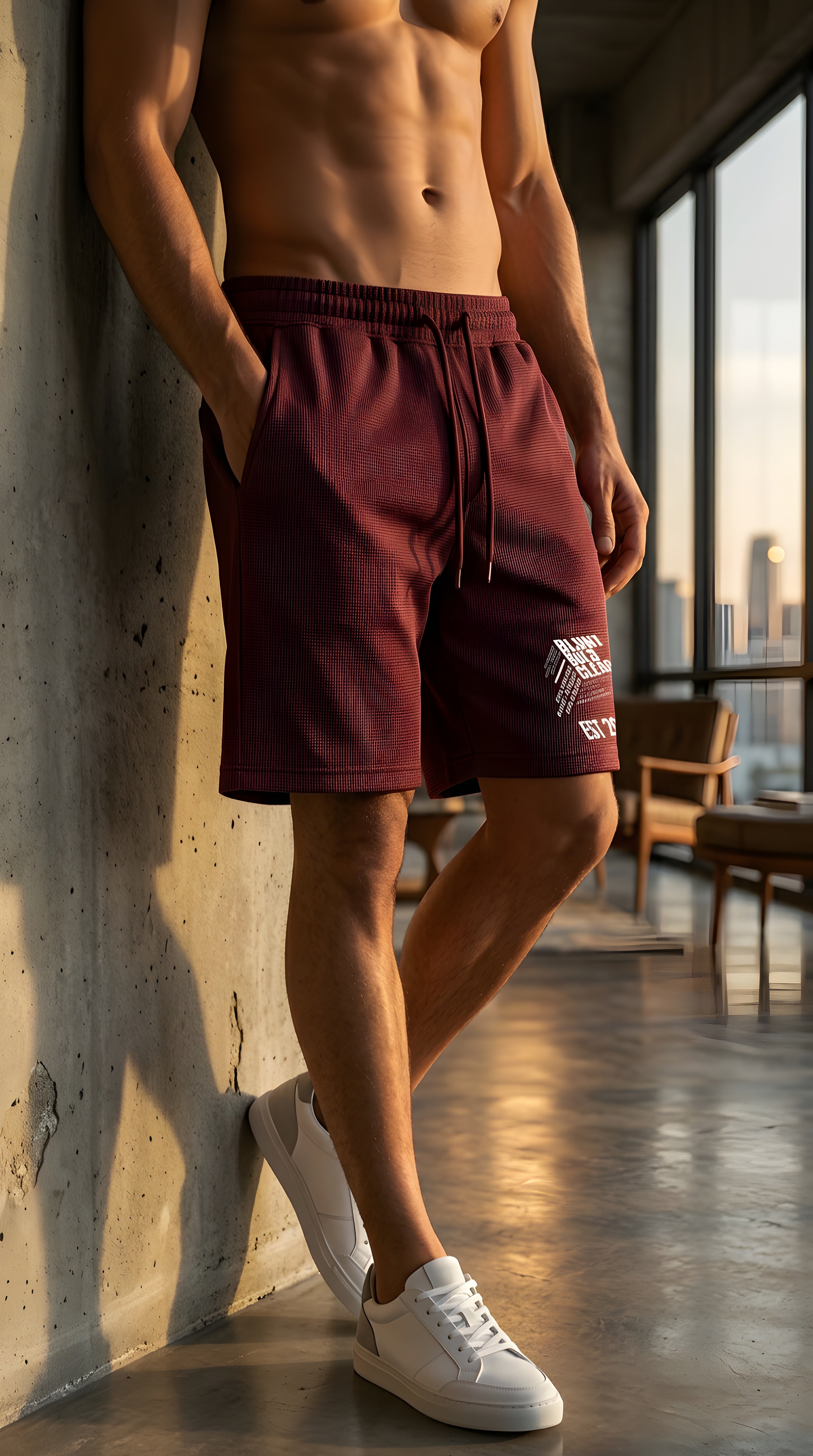 Mens Mineral Wash Waffle Knit Shorts