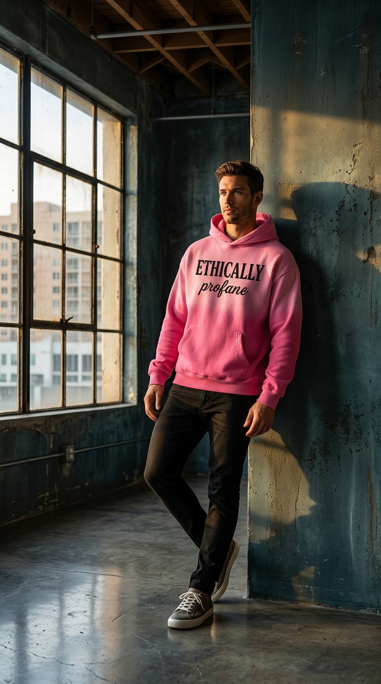 Mens 'ETHICALLY PROFANE' Heavyweight Sunfade Oversized Hoodie