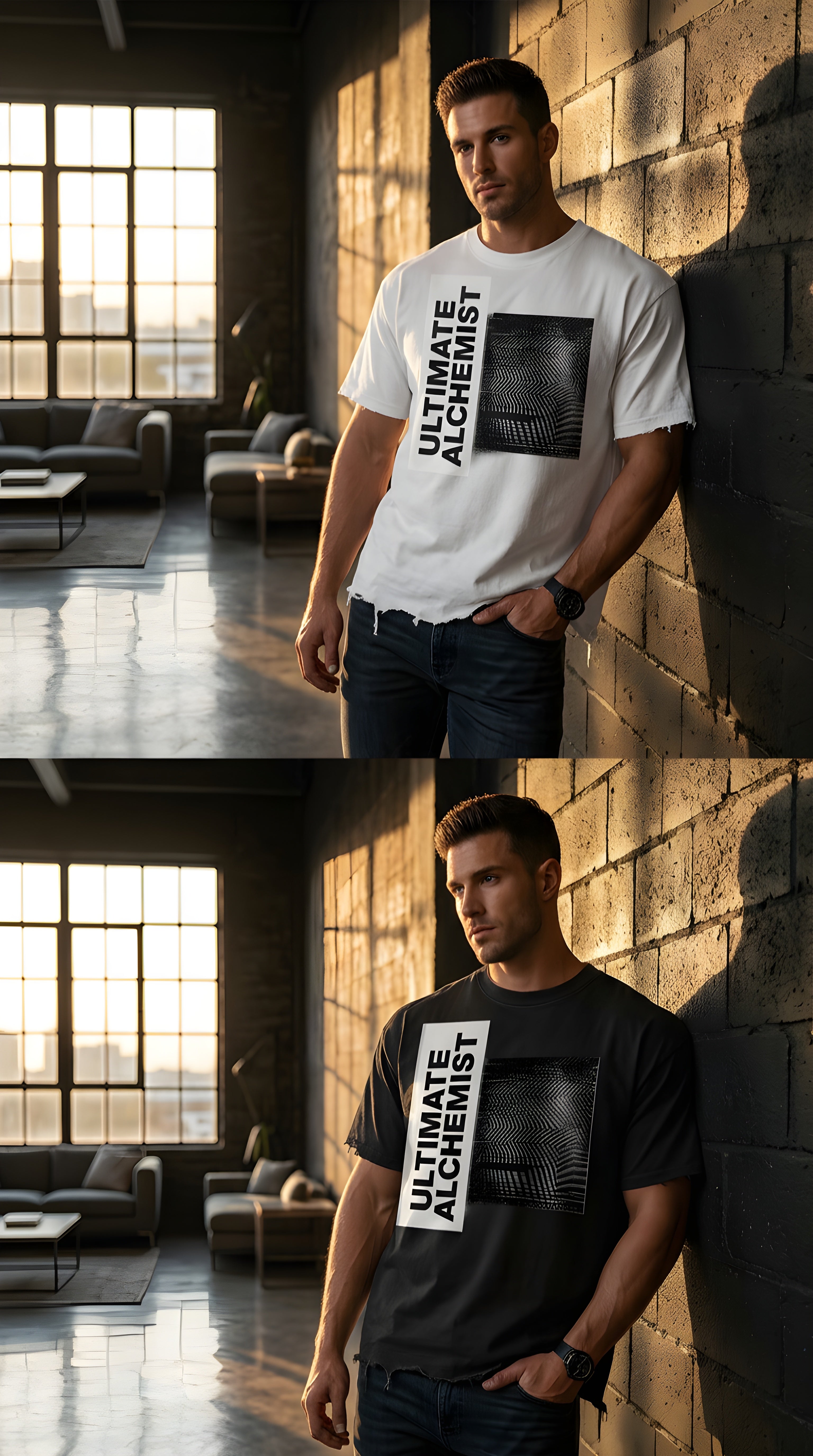 Mens 'ULTIMATE ALCHEMIST' Vintage Wash Boxy Distressed Hem Tee