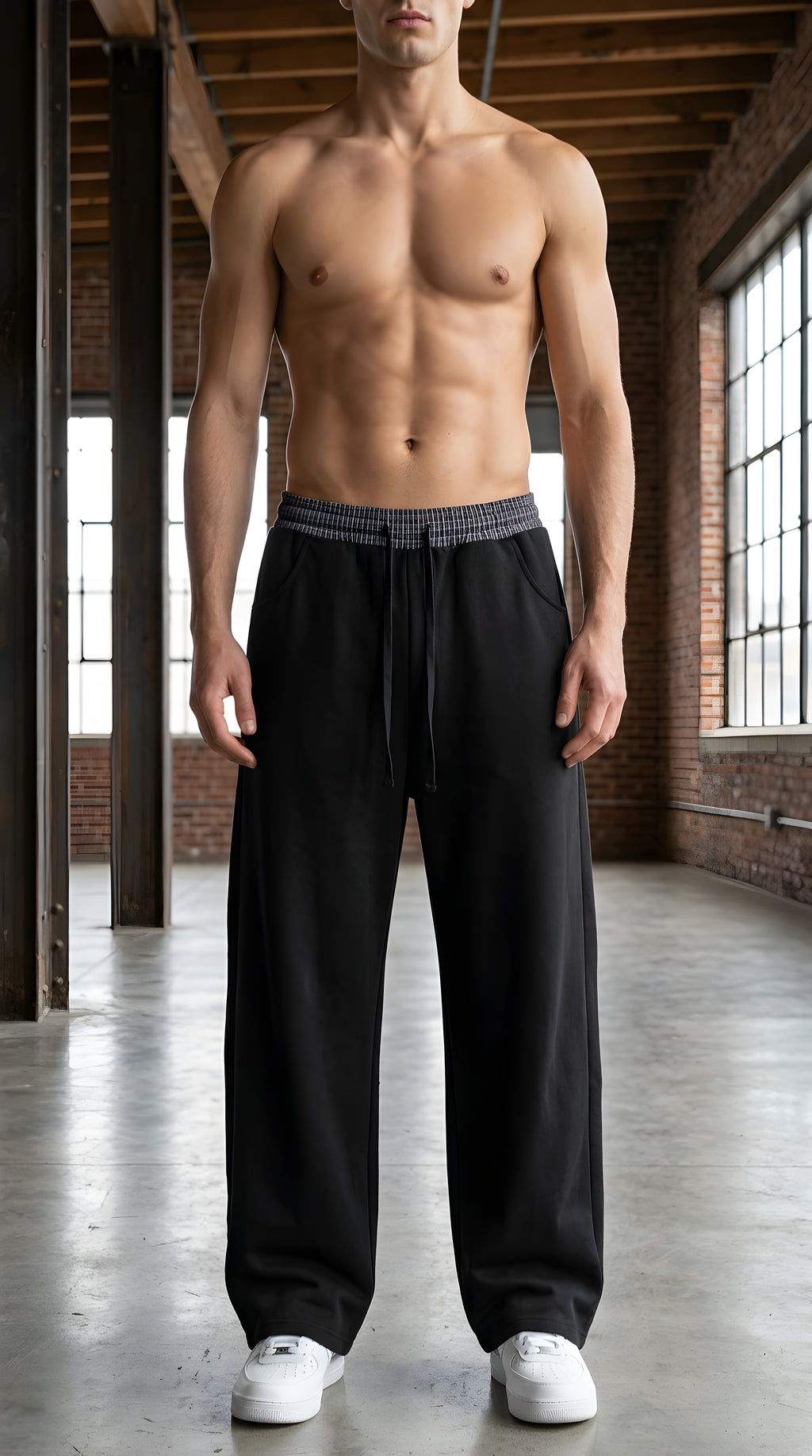 Mens Plaid Waistband Barrel Sweatpants