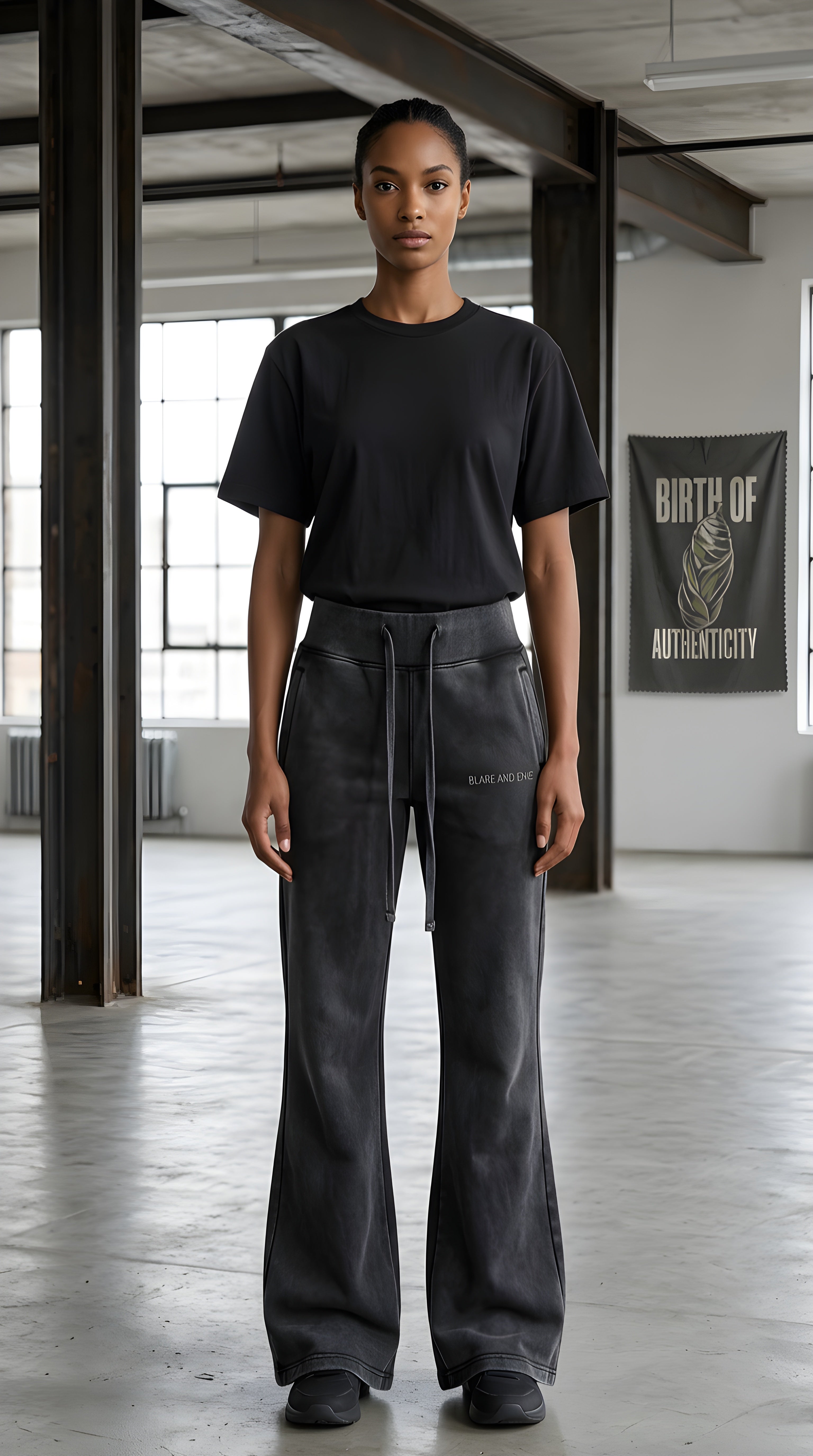 Womens Vintage Washed Flared Fleece Pants