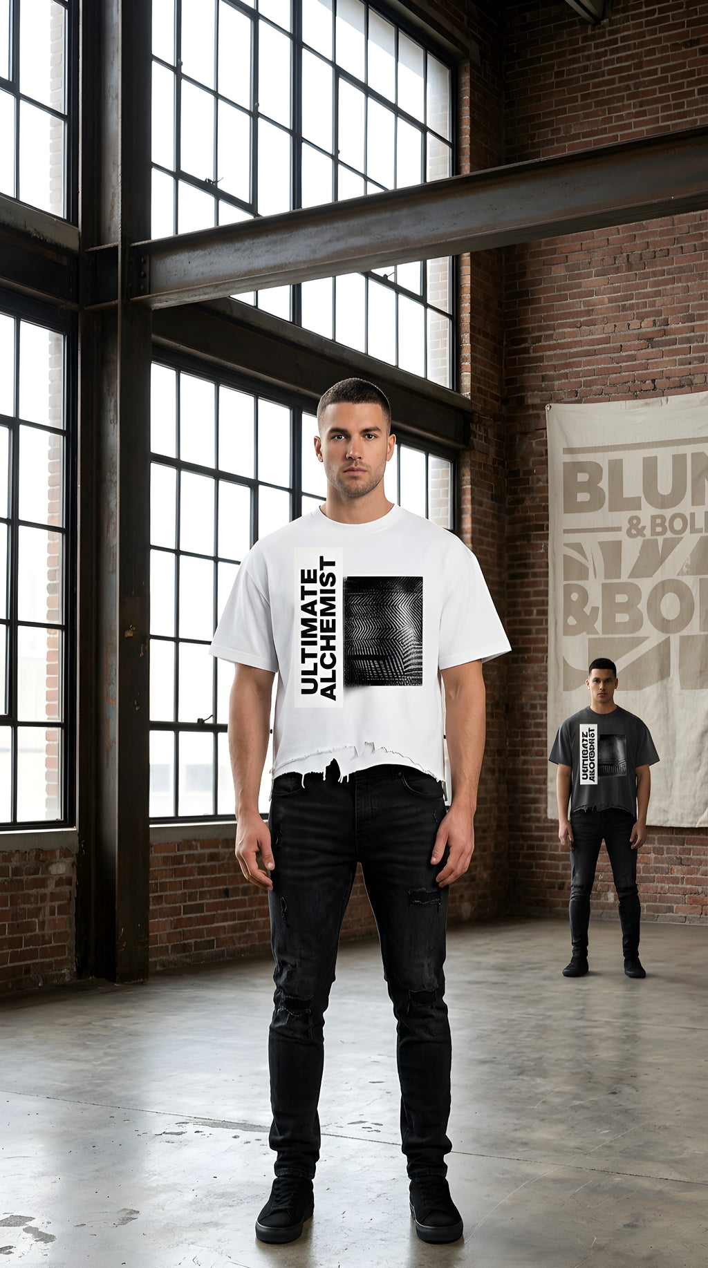 Mens 'ULTIMATE ALCHEMIST' Vintage Wash Boxy Distressed Hem Tee