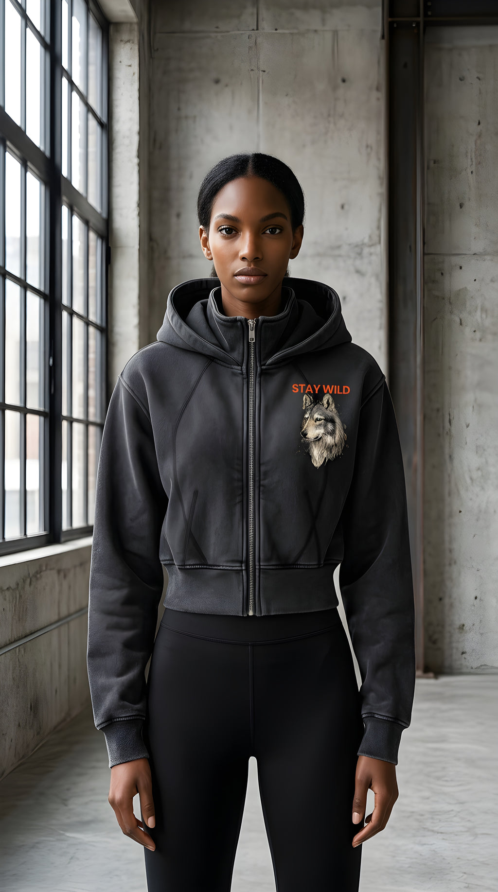 Womens 'STAY WILD' Vintage Washed Cropped Fleece Hoodie