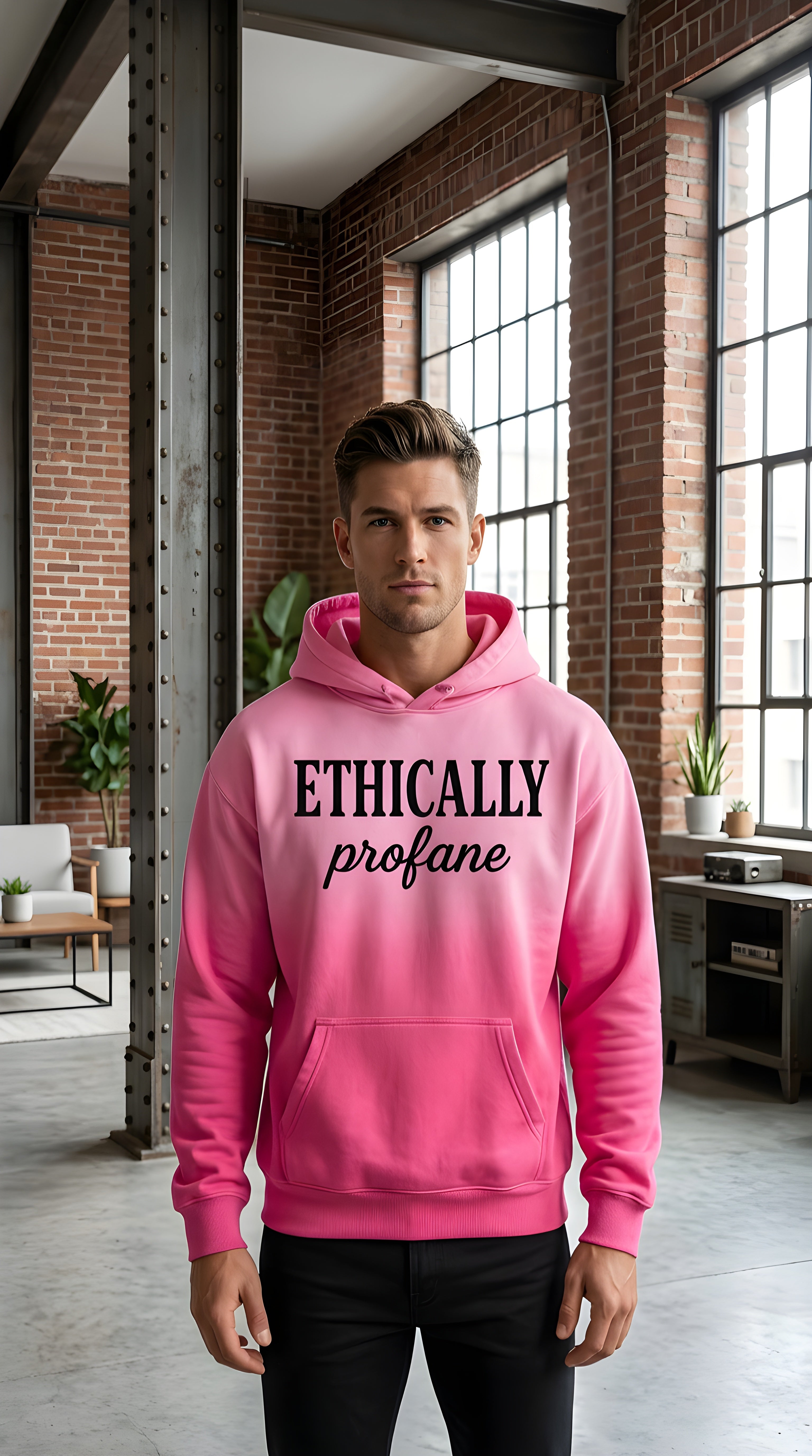 Mens 'ETHICALLY PROFANE' Heavyweight Sunfade Oversized Hoodie