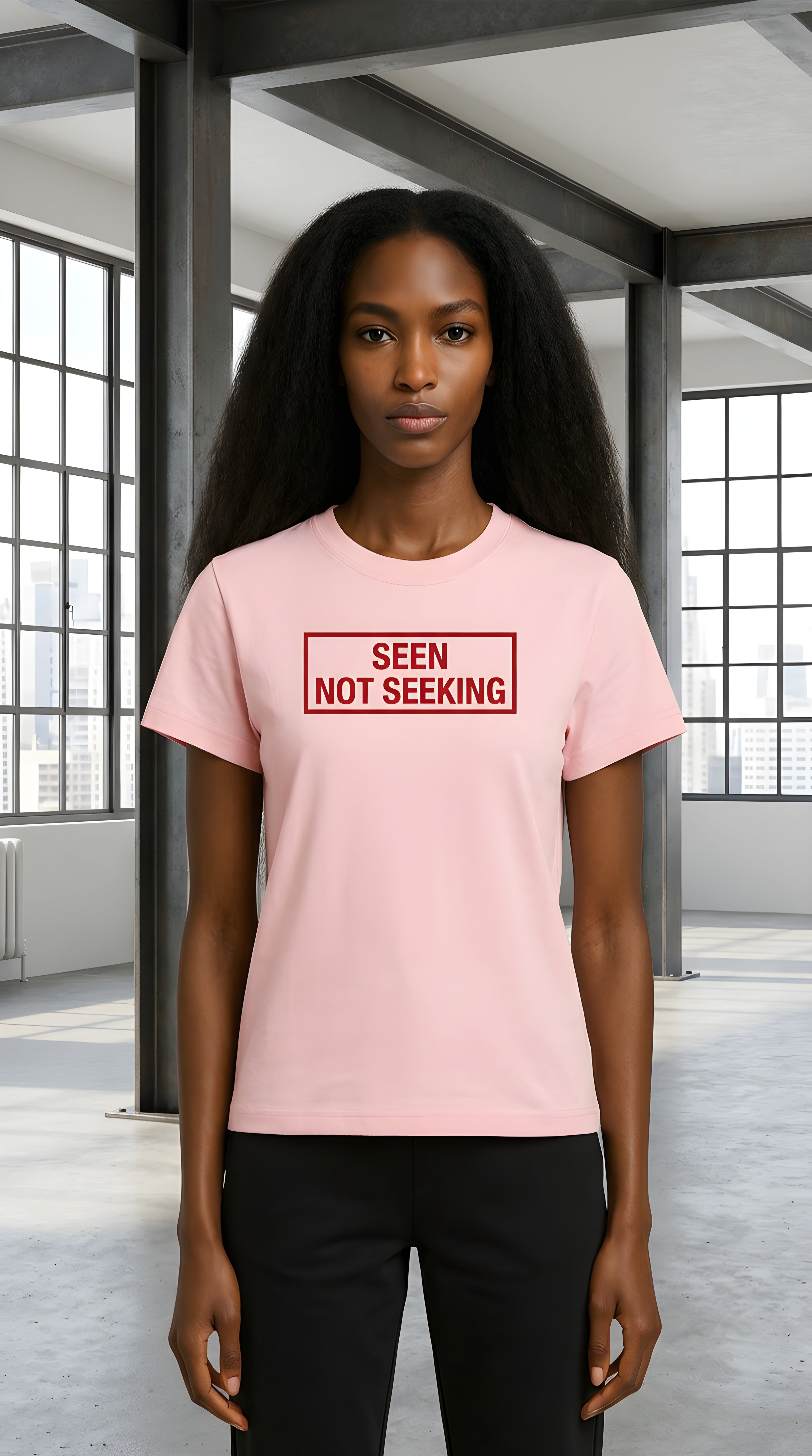 Womens 'SEEN NOT SEEKING' Essential Bodycon Crewneck Tee