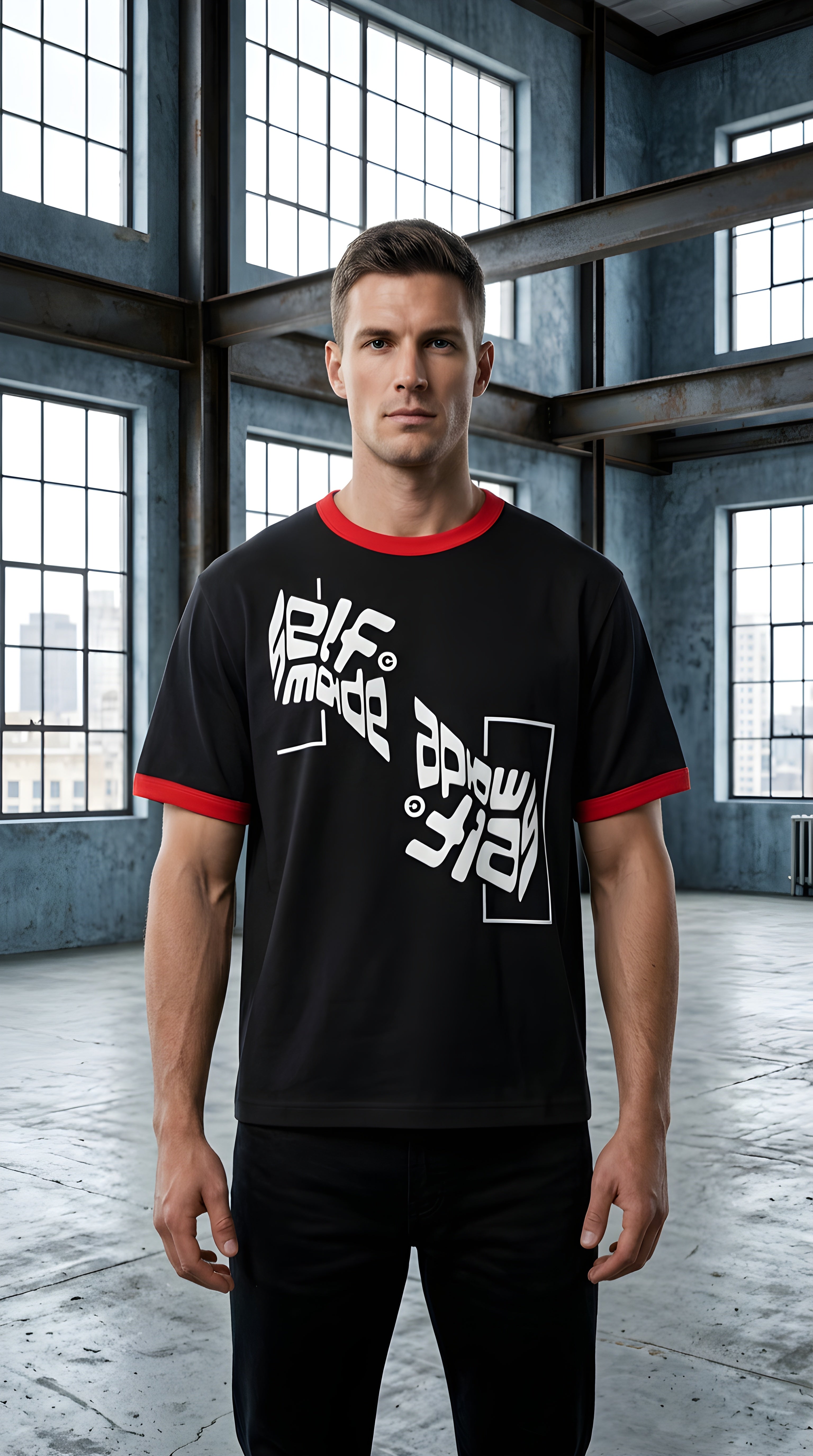 Mens 'SELF MADE; Contrast Edge Ribbed Crewneck Tee