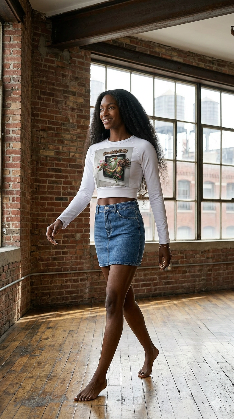 Womens Abstract  GRACEFULLY PETTY  Recycled long-sleeve crop top
