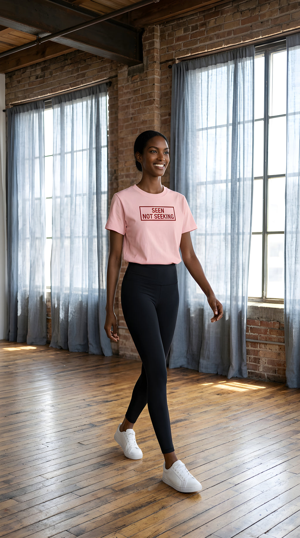 Womens 'SEEN NOT SEEKING' Essential Bodycon Crewneck Tee