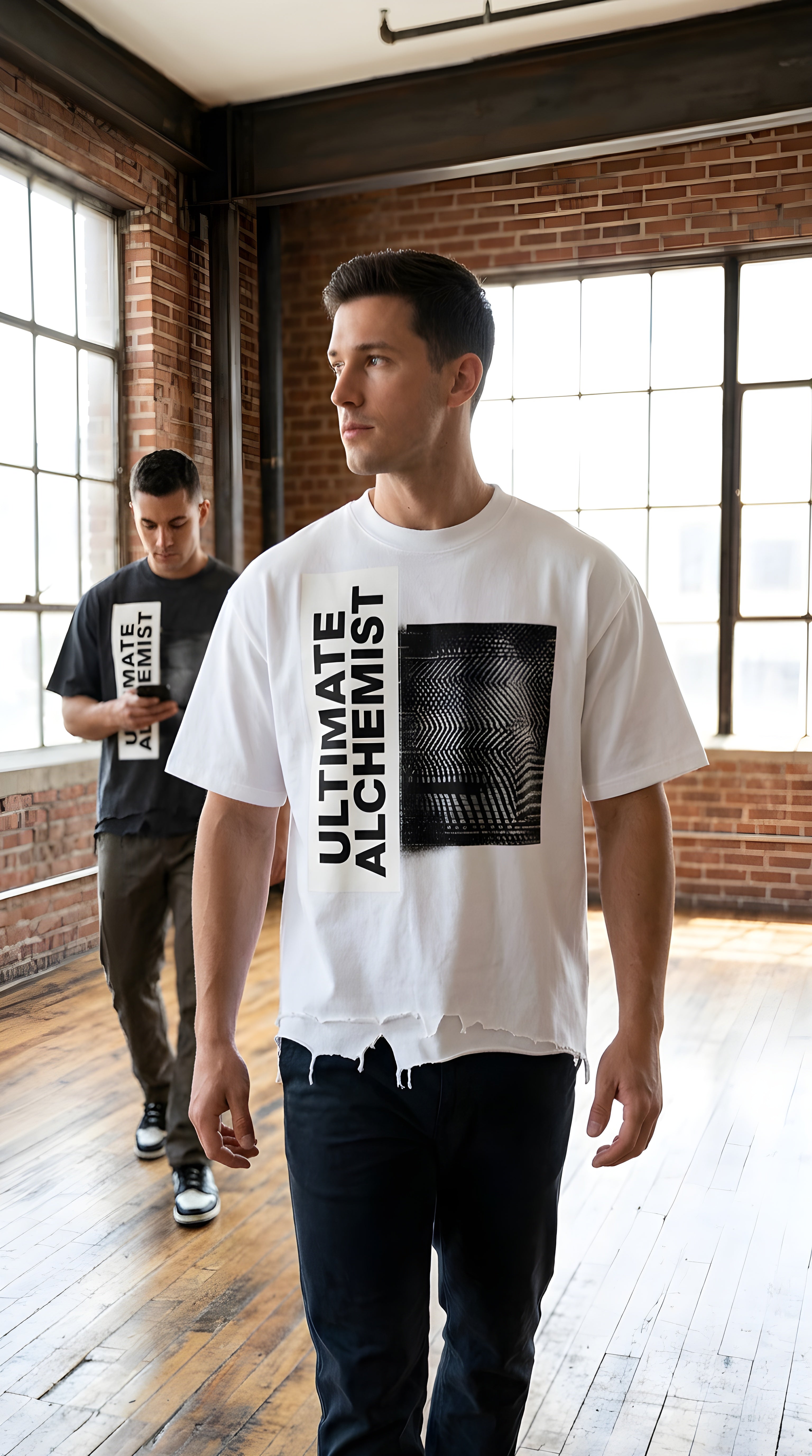 Mens 'ULTIMATE ALCHEMIST' Vintage Wash Boxy Distressed Hem Tee