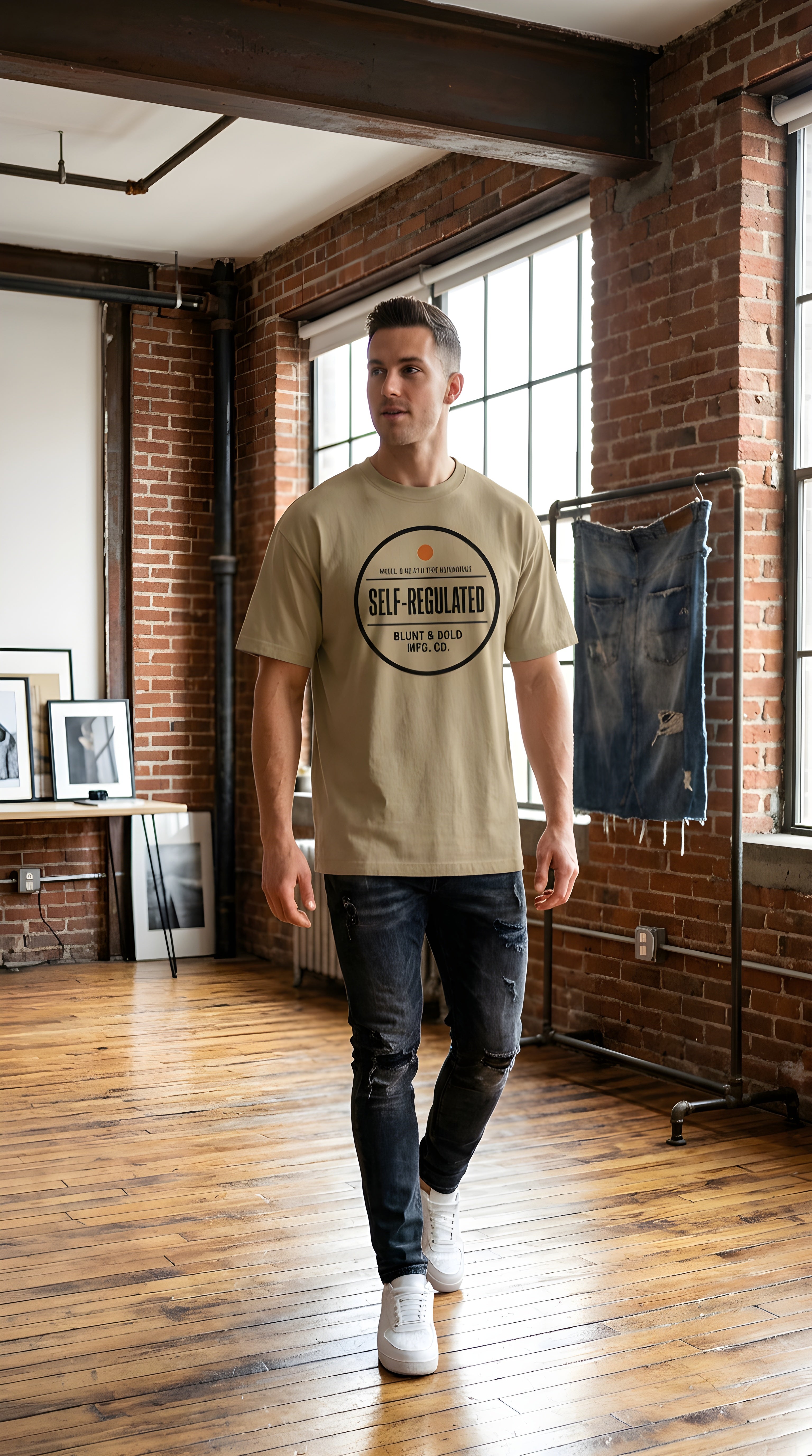 Mens 'SELF REGULATED' Heavyweight Hand-frayed Tee